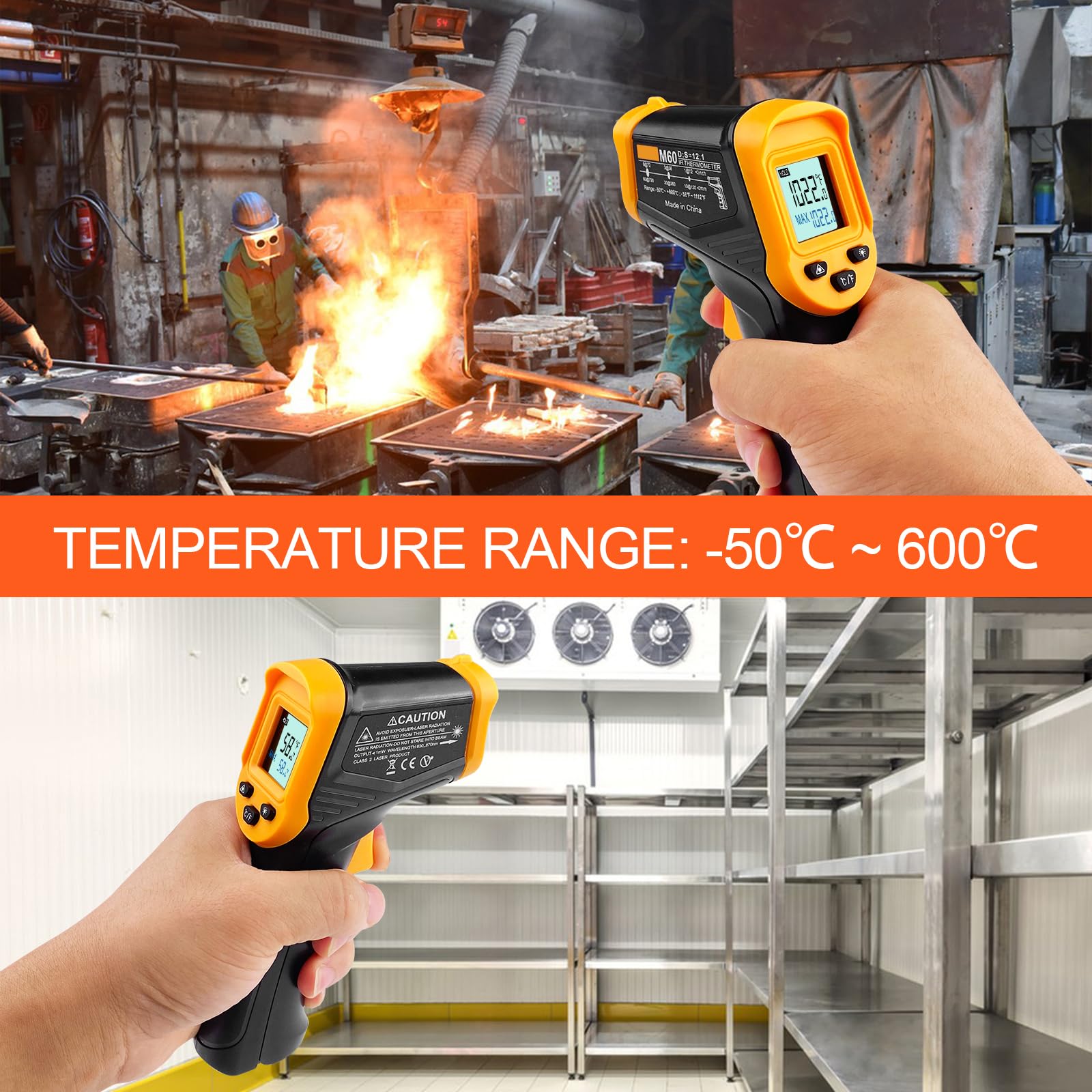 Gvolatee termometro infrarossi -50°C ~ 600°C laser per forno pizza pirometro industriale