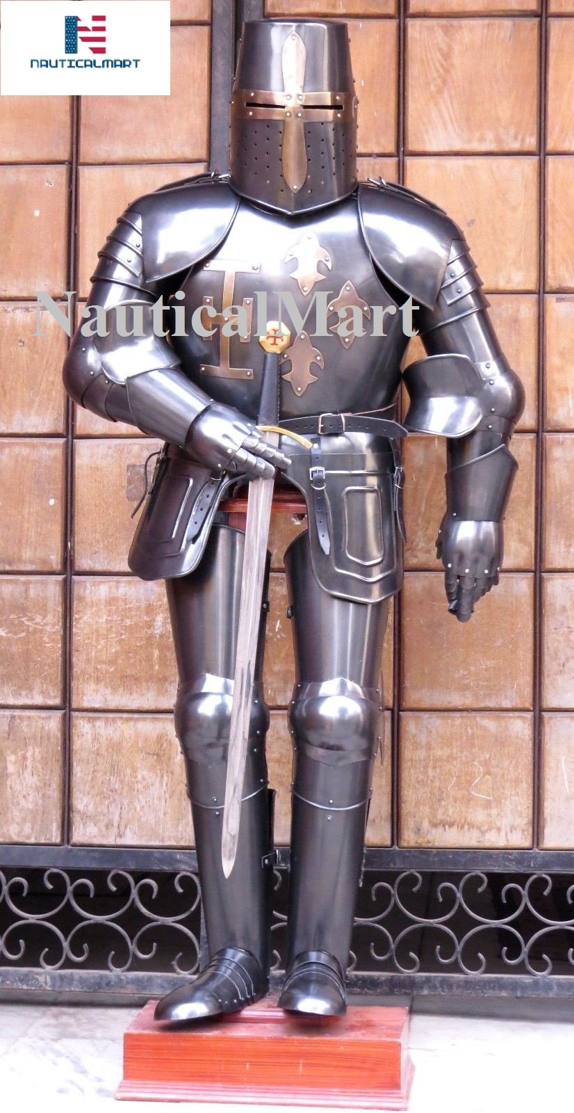 Nauticalmart Templar Black Dark Knight Suit of Armor Wearable Halloween Costume - Medieval Armor