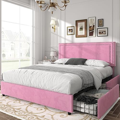 Miniatura 105 de VECELO Base de cama de tamaño matrimonial con cabecera tapizada ajustable, plataforma de listones de madera, diseño sin ruido, fácil montaje Negro