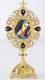 Catholic Icon Our Lady of Sorrows Monstrance Reliquary Shrine with Cross 7 Inch