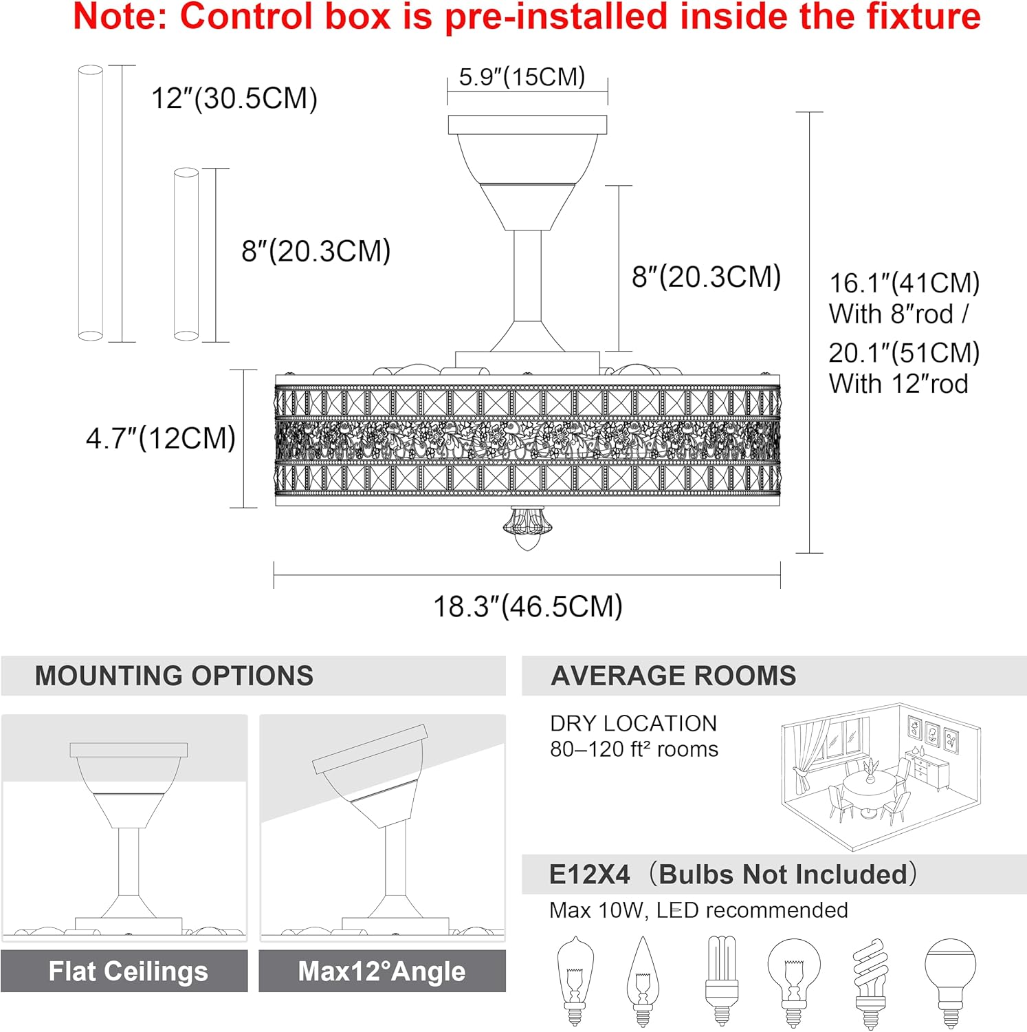 Crystal Fandelier Ceiling Fan with Lights and Remote Control, Caged Bladeless Enclosed Chandelier Fan, Decorative Pendant Light Fixture for Small Living Room,Bedroom, Dining Room, Kitchen Island