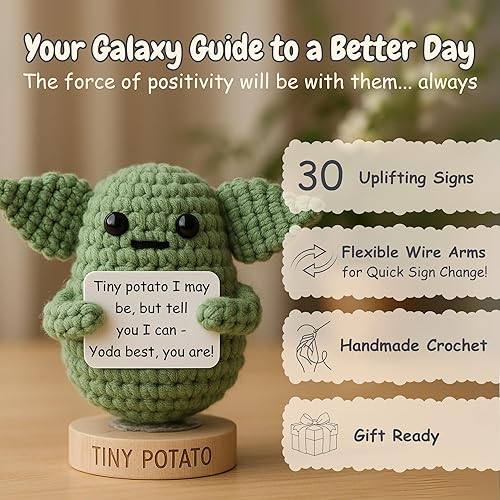 Miniatura 2 de Handmade Baby Yoda Positive Crochet with 30 Fun Affirmations | Star Wars Gifts | Funny Friendship Gift for Women Men | Small Birthday Gifts for