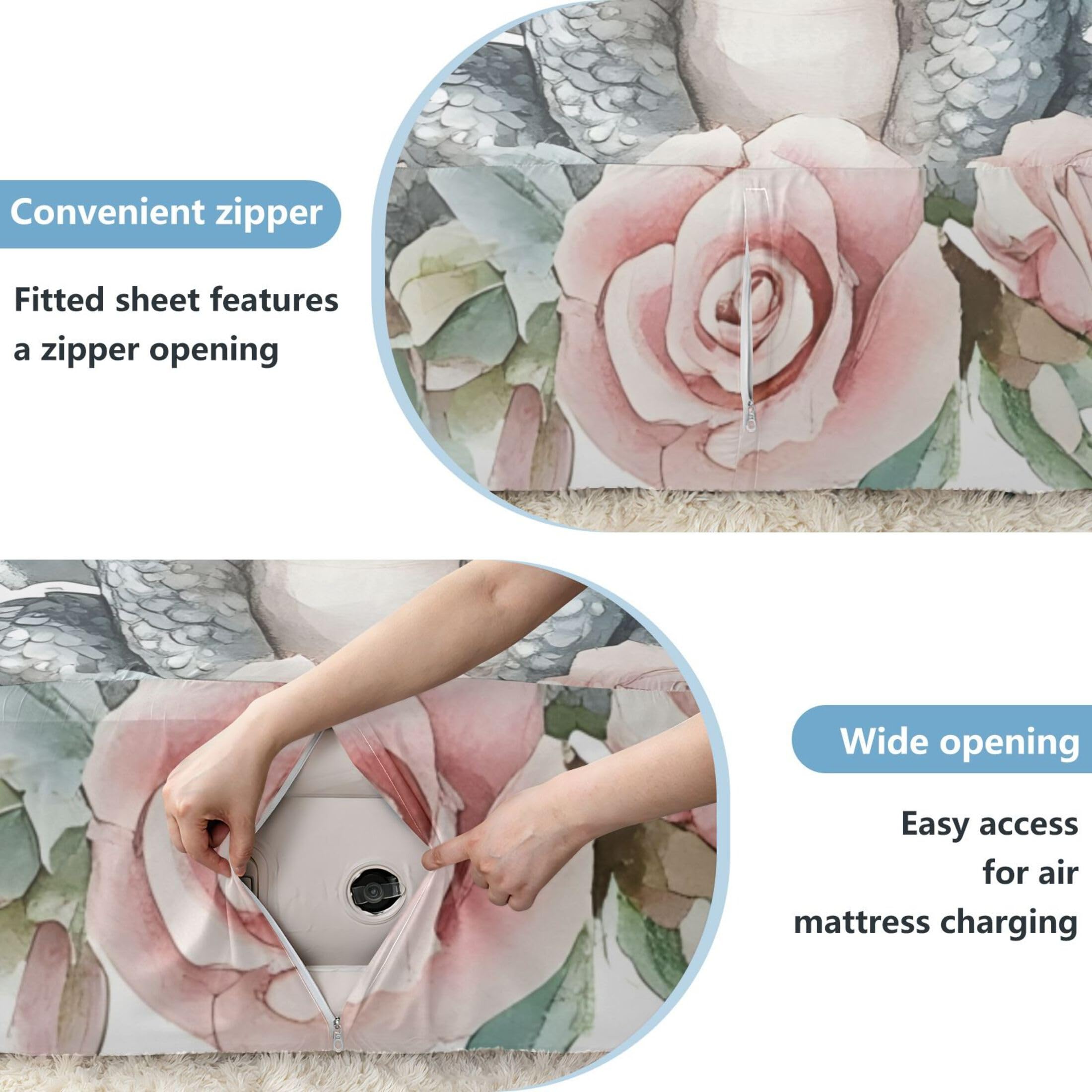 Cute Baby Dragon - Sábana bajera ajustable para colchón de aire, bolsillo extra profundo de 24 pulgadas, funda suave y transpirable con apertura de válvula de cremallera para cama inflable