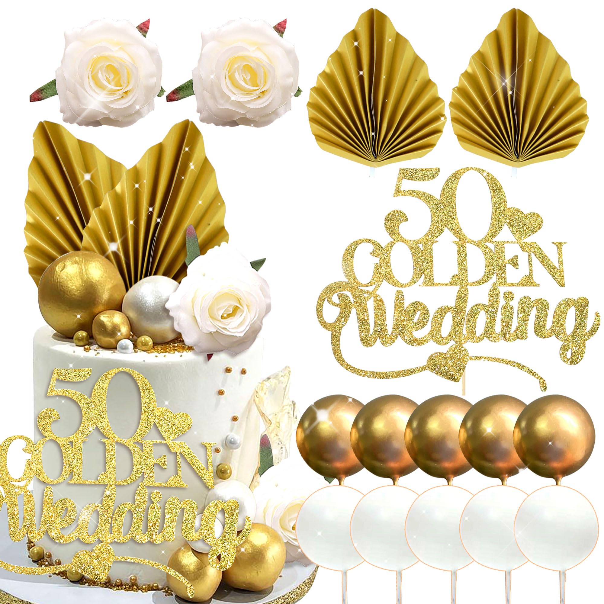 GlamRays Golden Glitter Happy 50° Anniversario Decorazione per Torta - Anniversario di Matrimonio, Decorazione per Feste di Compleanno