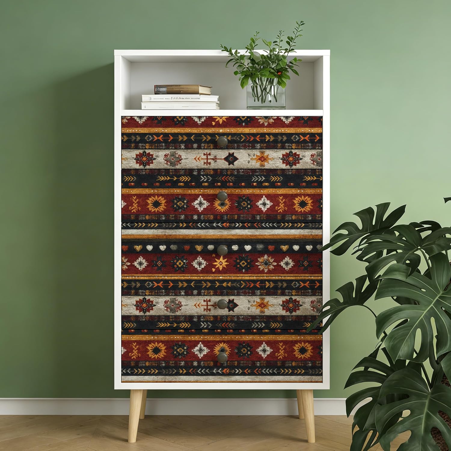 Peel and Stick Wallpaper - Southwest Tribal Geometric with Rug Texture, Removable Ethnic Mural for Living Room & Bedroom, 17.7x118 Inch