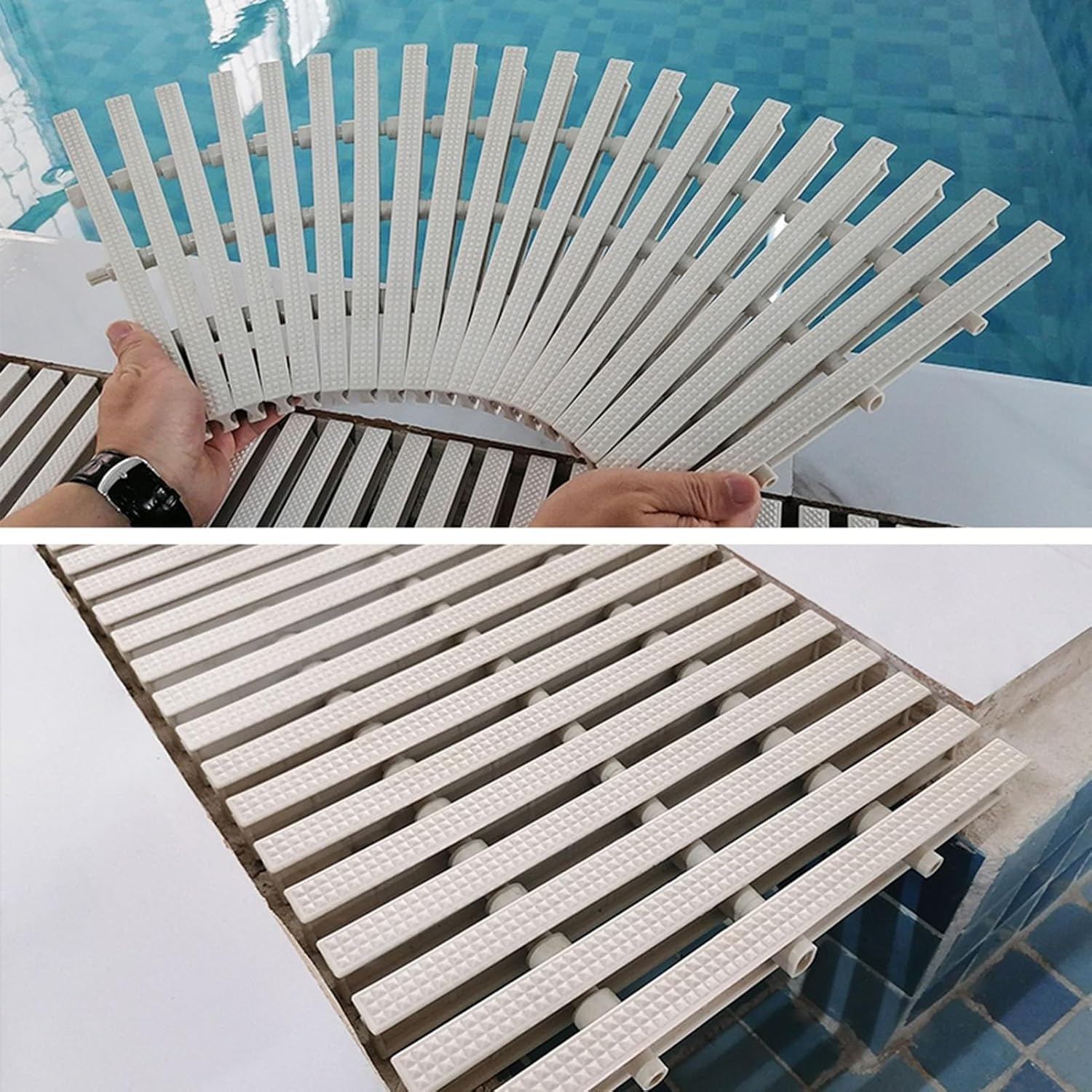 Swimming Pool Drainage Grate, Splicable Bathroom Gutter Cover, Durable Plastic Floor Drain for Indoor/Outdoor Pools, 20x100CM, Set of 8, Efficient Overflow Management