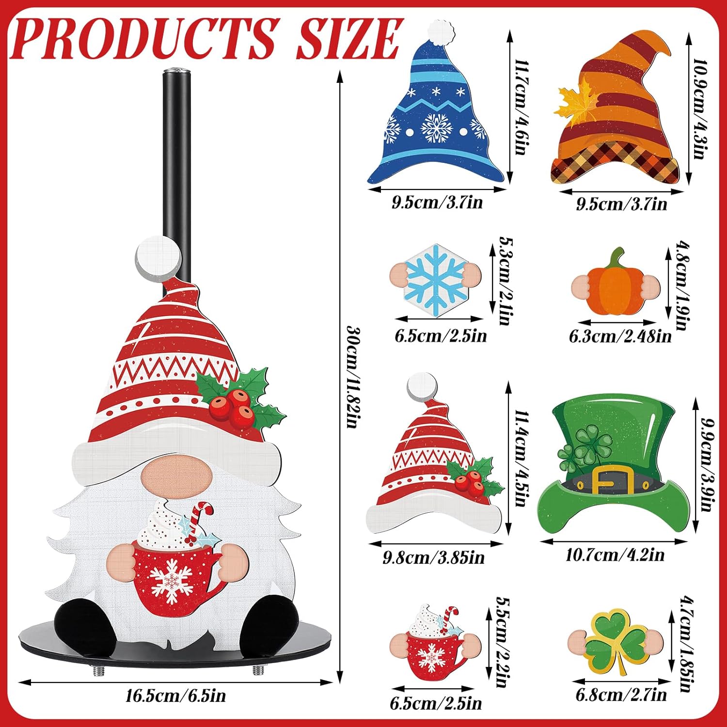 Holiday Interchangeable Paper Towel Holder Patriotic Countertop Gnome Metal Stand Towels Holder with 15 Set Magnets Decoration for Home 4th of July Summer Kitchen Accessories