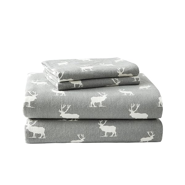Eddie Bauer - Queen Sheets, Cotton Flannel Bedding Set, Brushed For Extra Softness, Cozy Home Decor (Elk Grove, Queen)