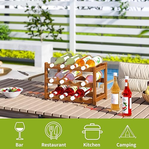 Miniatura 5 de BMOSU Estante de bambú para vino, estante de almacenamiento de vino, estante para 12 botellas, estantes de vino para encimera, resistente para