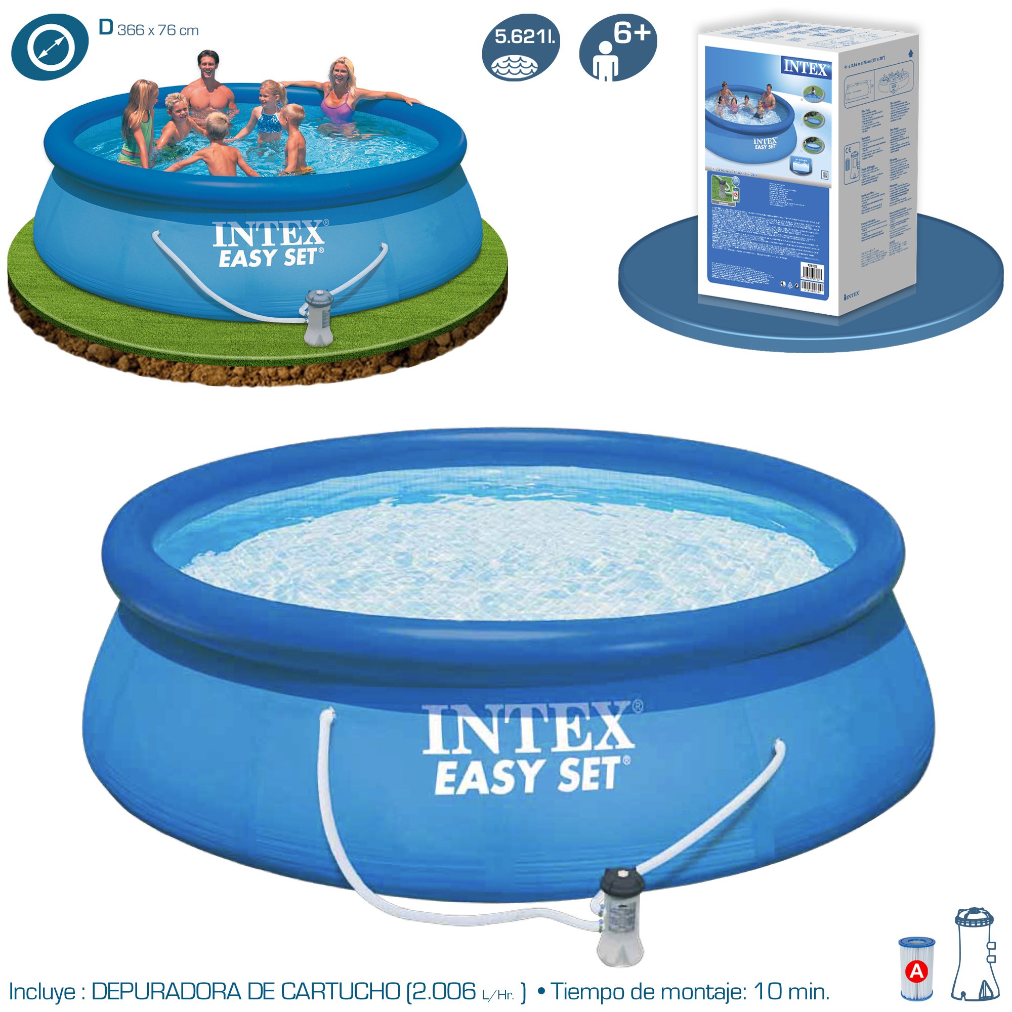 Intex Piscina Easy Set 366 cm x 76 cm Con depuradora
