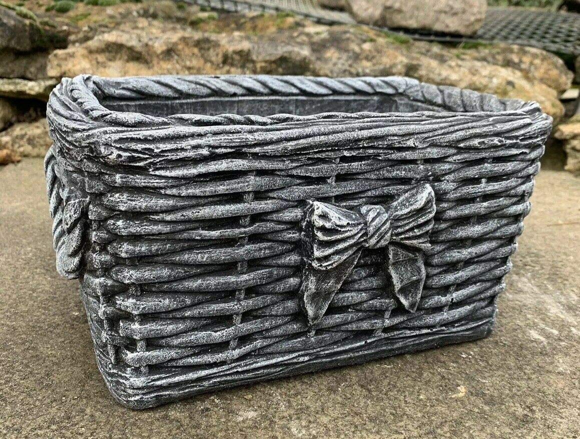 J And L Stone Ornaments White,Black Stone Garden Black/White Wicker Basket Planter Plant Pot Ornament