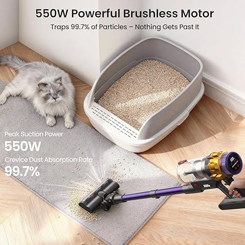 Miniatura 3 de Xlife Aspiradora inalámbrica, 550 W, 48 KPA, aspiradora inalámbrica para el hogar, aspiradora inalámbrica con autoservicio, cepillo antienredos para