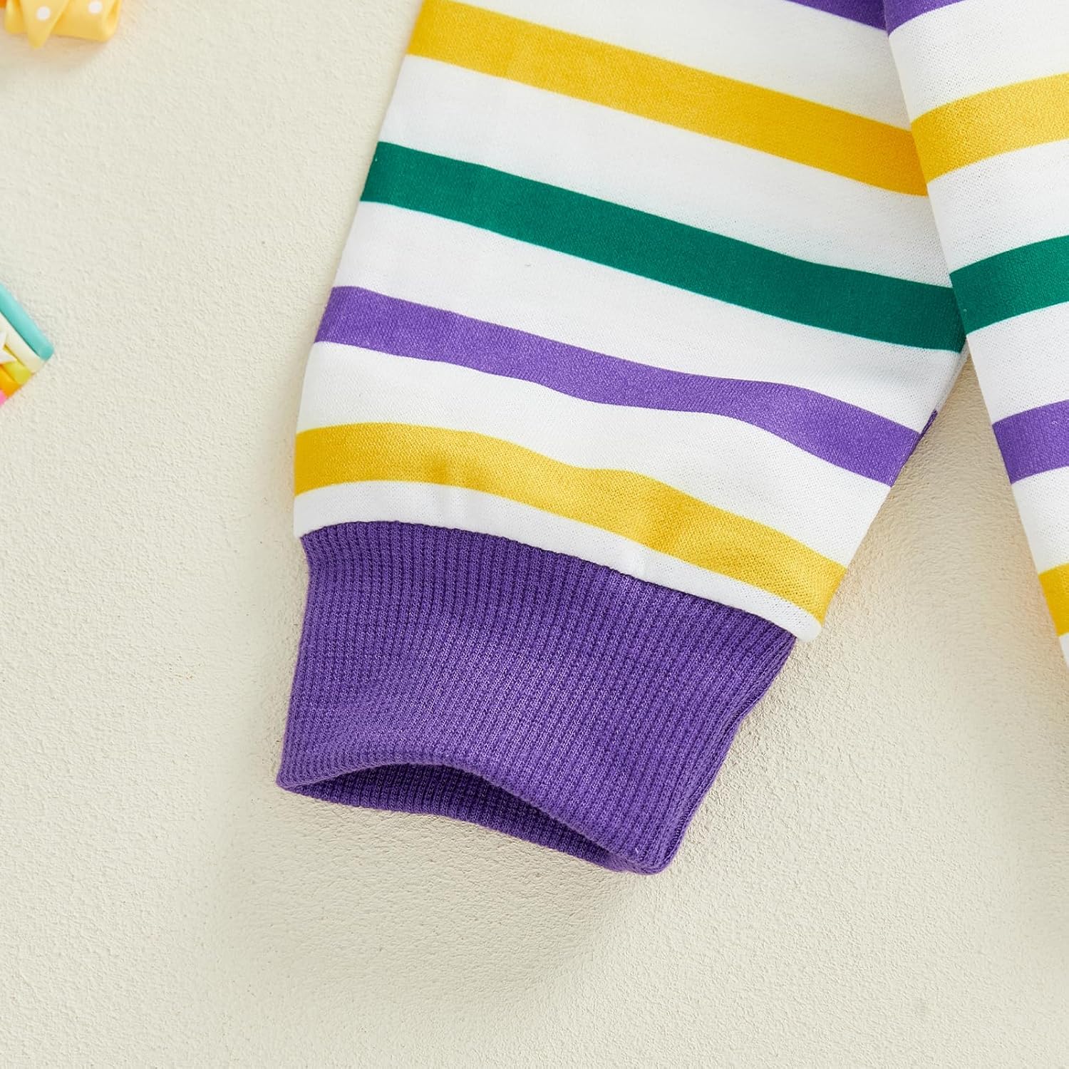 GOOCHEER Toddler Baby Boy Mardi Gras Outfit Button Collar Striped Long Sleeve Sweatshirt Pullover and Pants Set - Image 4