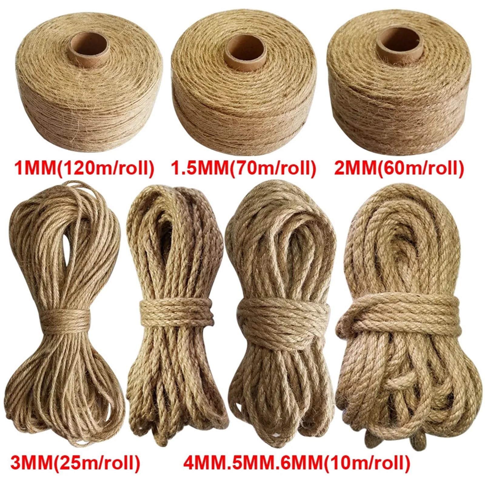 Cuerda De Yute Cuerda de Yute de 1 mm a 10 mm, Cordel for macramé, Ideal for decoración y Manualidades.(10mm)