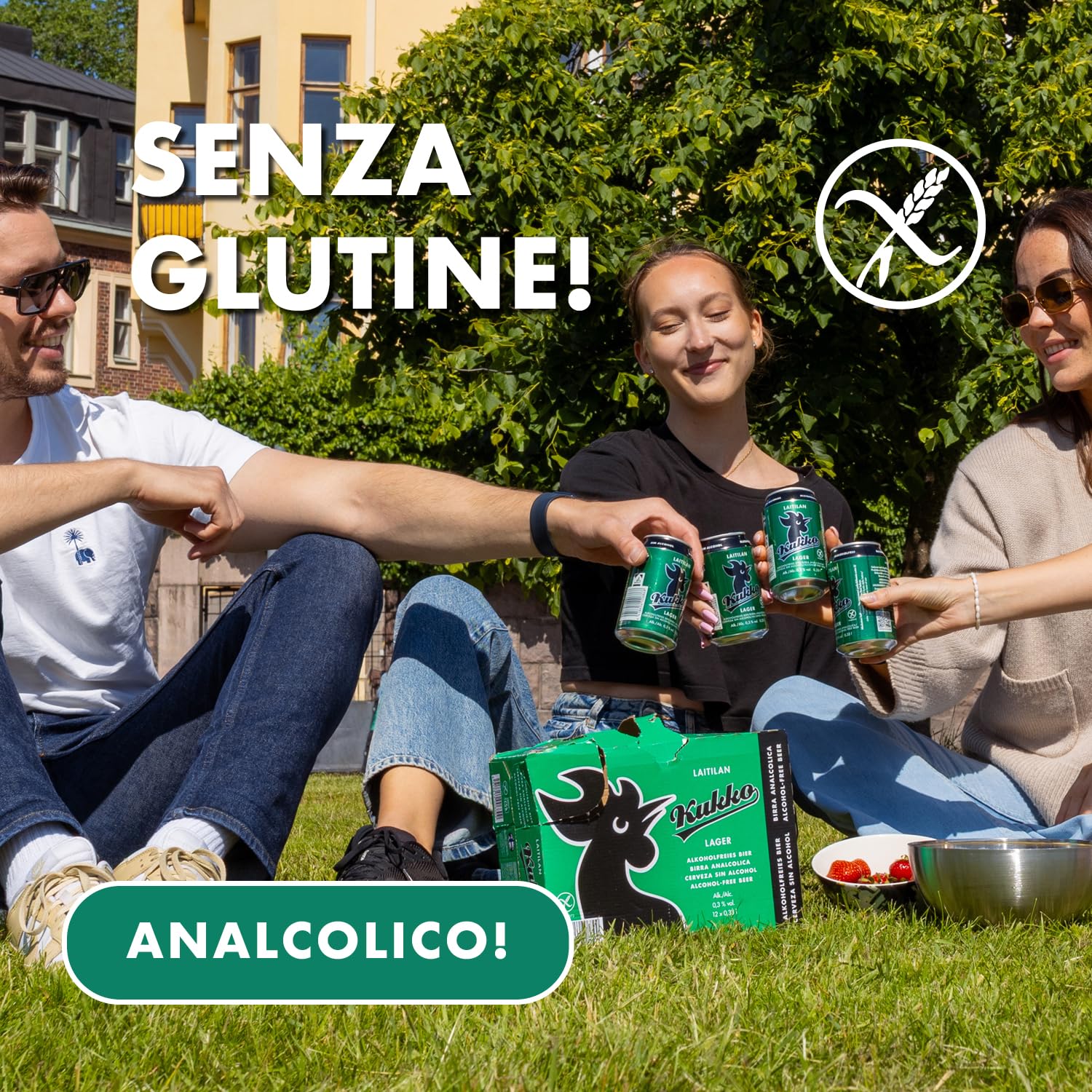 Kukko Birra Lager Analcolica – Senza Glutine – Gusto Morbido e Rinfrescante – 24 lattine da 0,33 L (2 confezioni da 12)