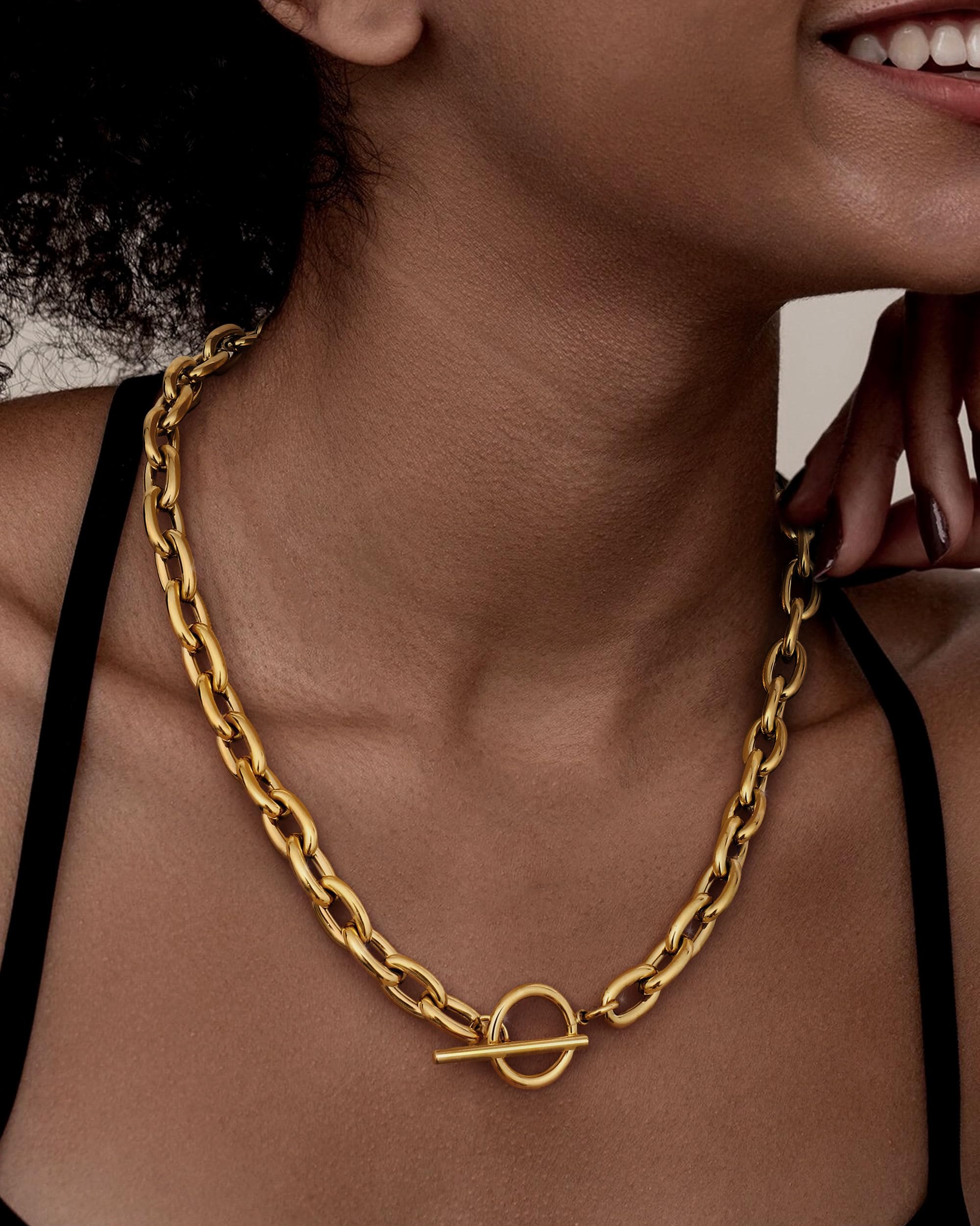 Collar de cadena con clip grueso en de oro de 18 quilates, cierre de palanca que no se deslustra, pilas de eslabones cubanos, collares en con clip de papel delicado para mujeres