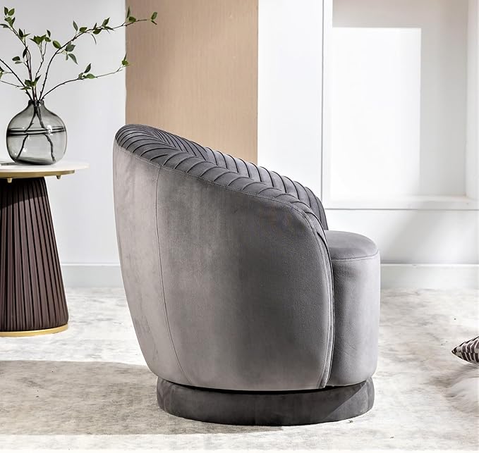 Sillón Giratorio Redondo de Terciopelo Gris miniatura 4