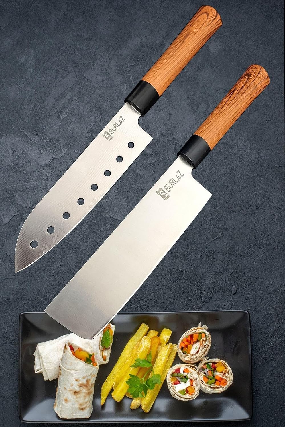 SODEF Japanese Chef Knife Set 2-Piece Santoku Nakiri Chef Knife Stainless Steel