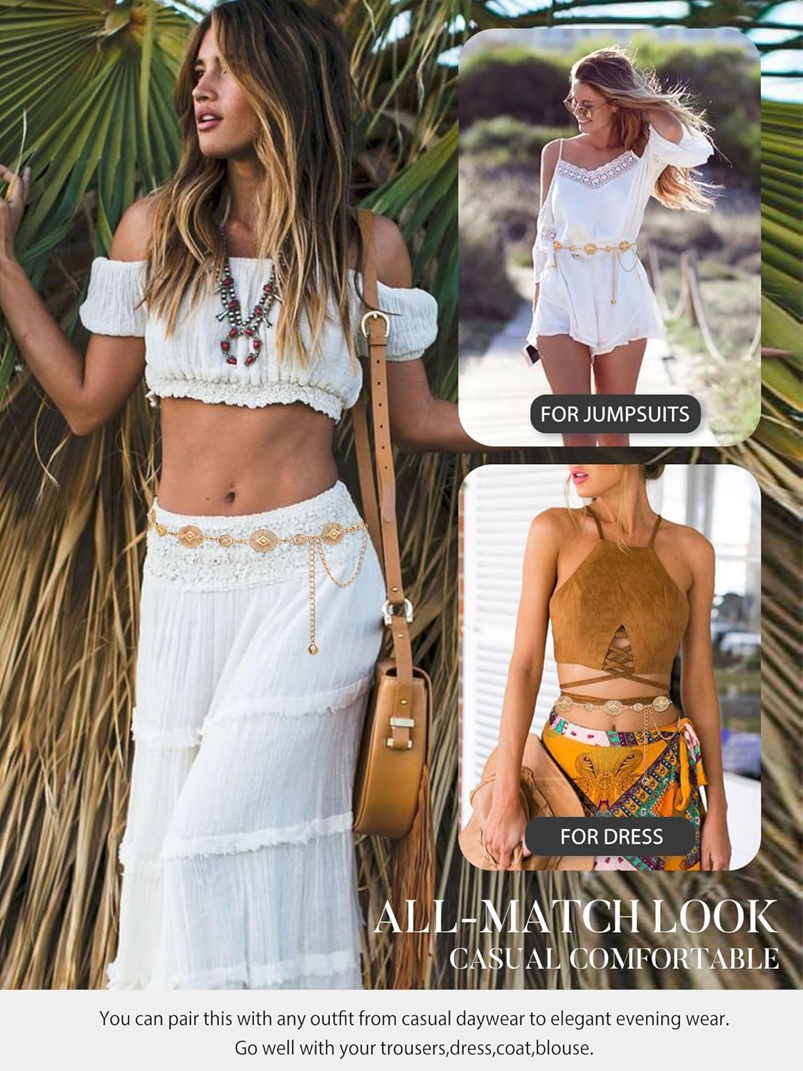 FIORETTO Metal Waist Chain Link Belt for Women Western Cowgirl Boho Turquoise Belts for Dress Jeans Country Concert Outfit - Image 3