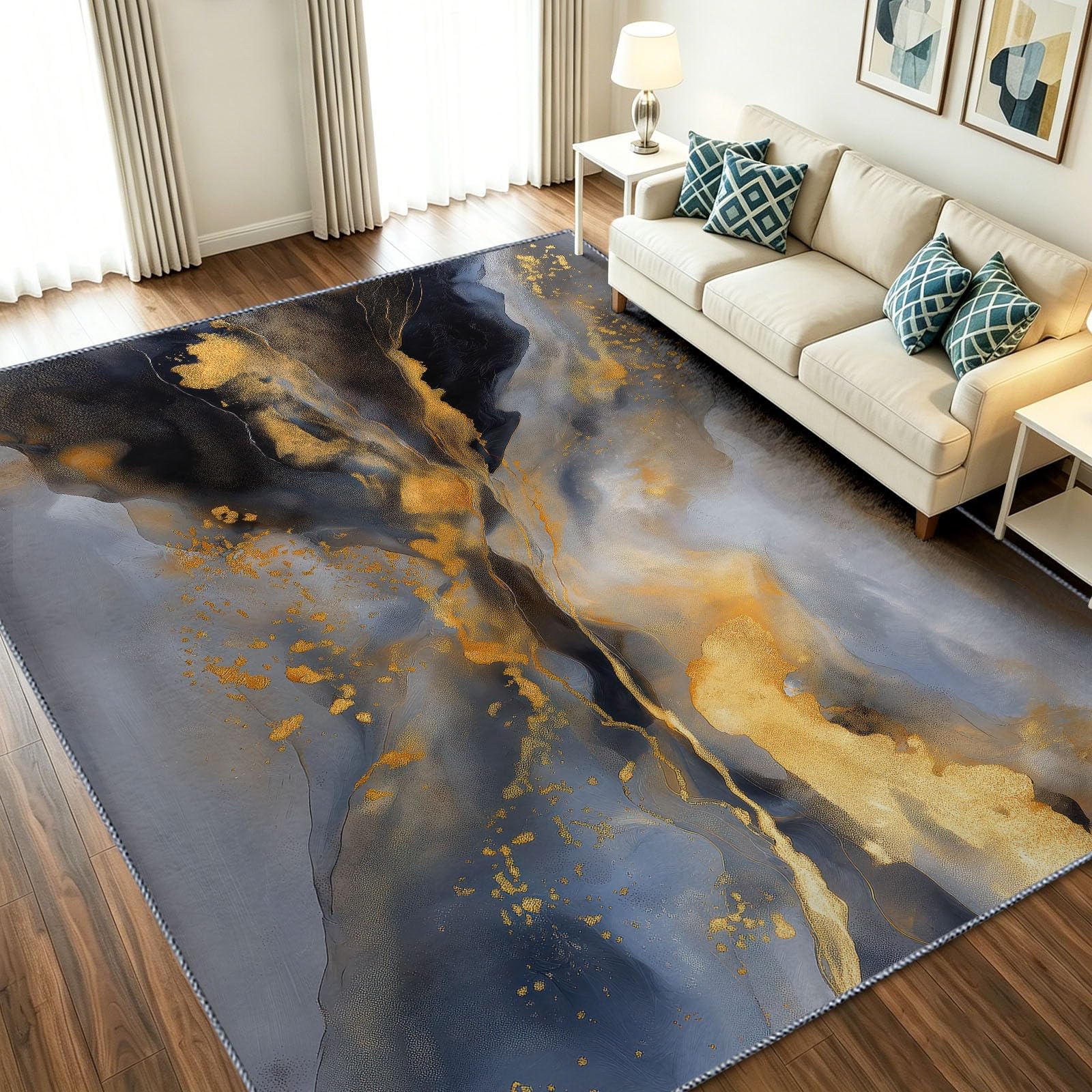 Tapis de salon gris marbre 120x170 cm lavable et antidérapant pour chambre