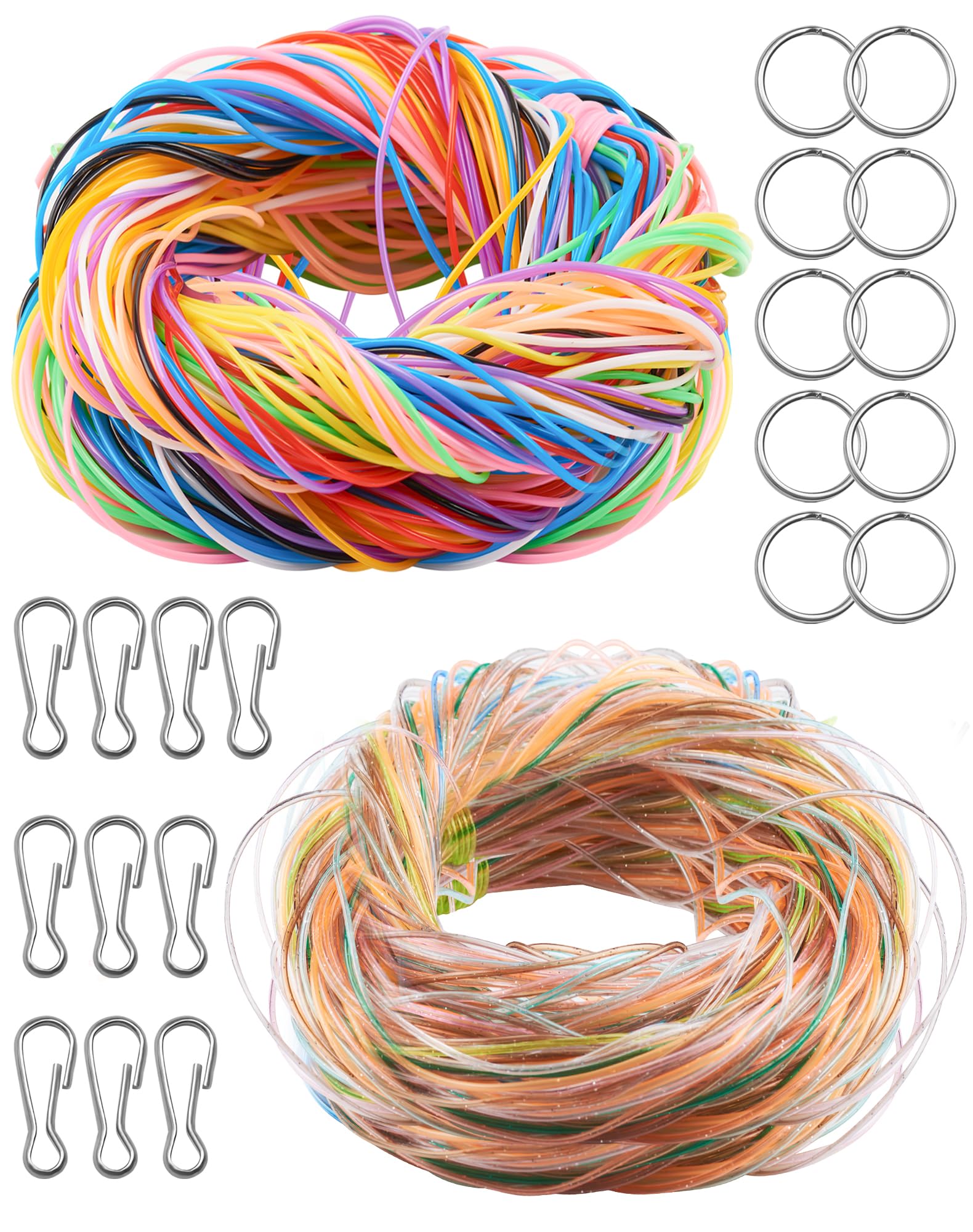 SOSALUK Scoubidou DOO - 200 nastri con paillettes e classici Scoobydoo per il fai da te, per bracciali, collane, portachiavi, set con portachiavi e ganci, regalo per ragazze