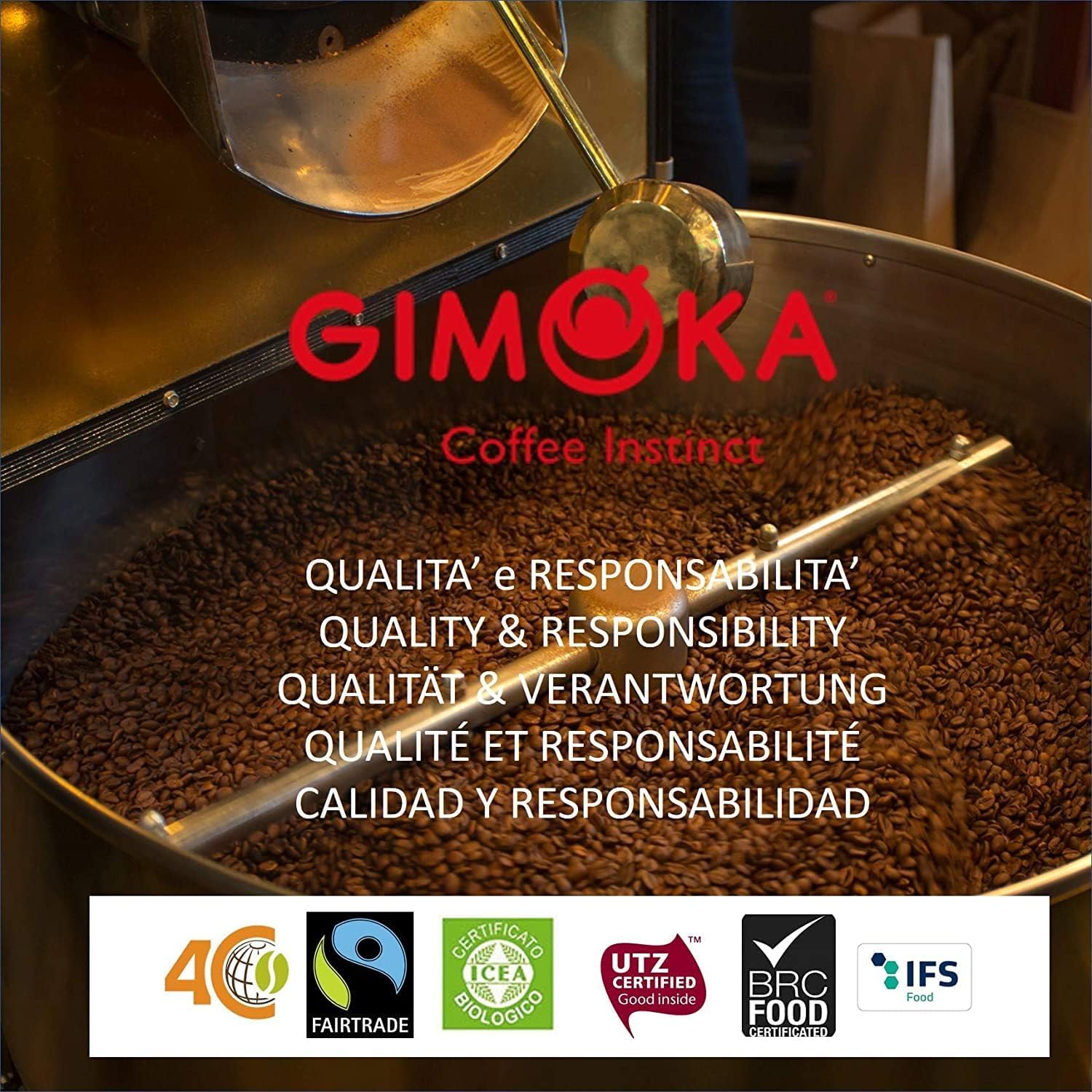 Gimoka Gran Bar Kaffeebohnen, Reichhaltig und Cremig, 6 x 1 kg Packungen, + keyring italy shop service