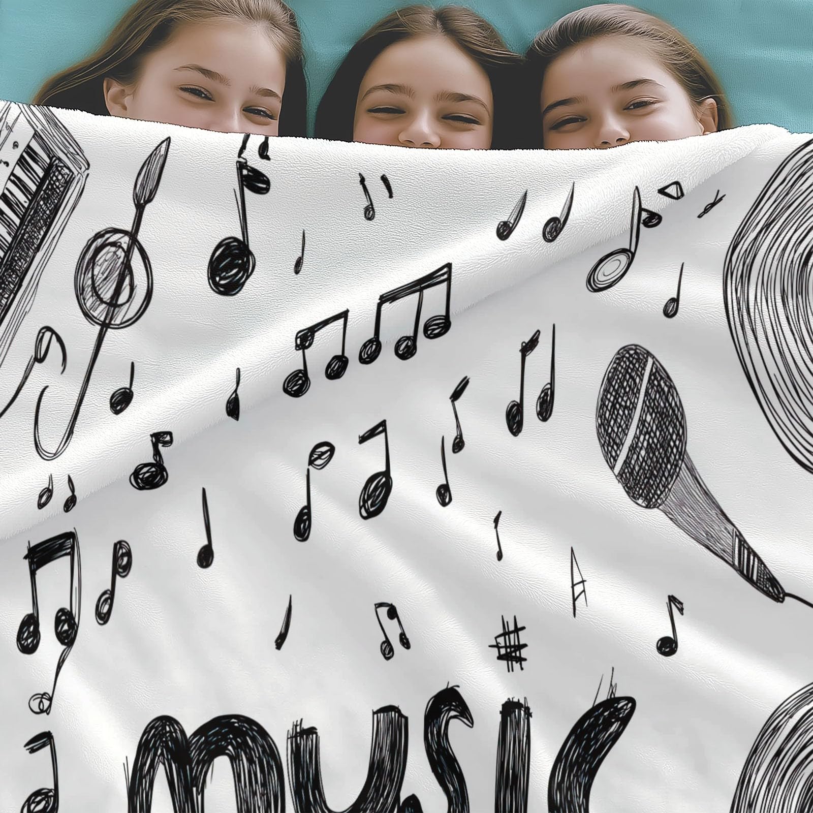 Manta para Sofá Ilustraciones Dibujadas Mano Grafitis Música Notas Musicales 220x240 cm Manta de Franela Extra Suave y Acogedora, Mantas para Cama, Mantas Sherpa Impresión 3D, para Toda Estación