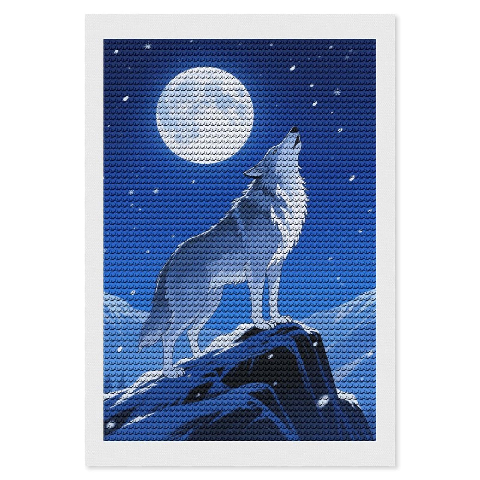 FodPand Wolf 5D Diamond Painting Kits for Adults Beginners Full Drill Round Diamond Dots Pictures Gem Art Supplies for Home Wall Room Decoration DIY Craft Set Gift 8x12