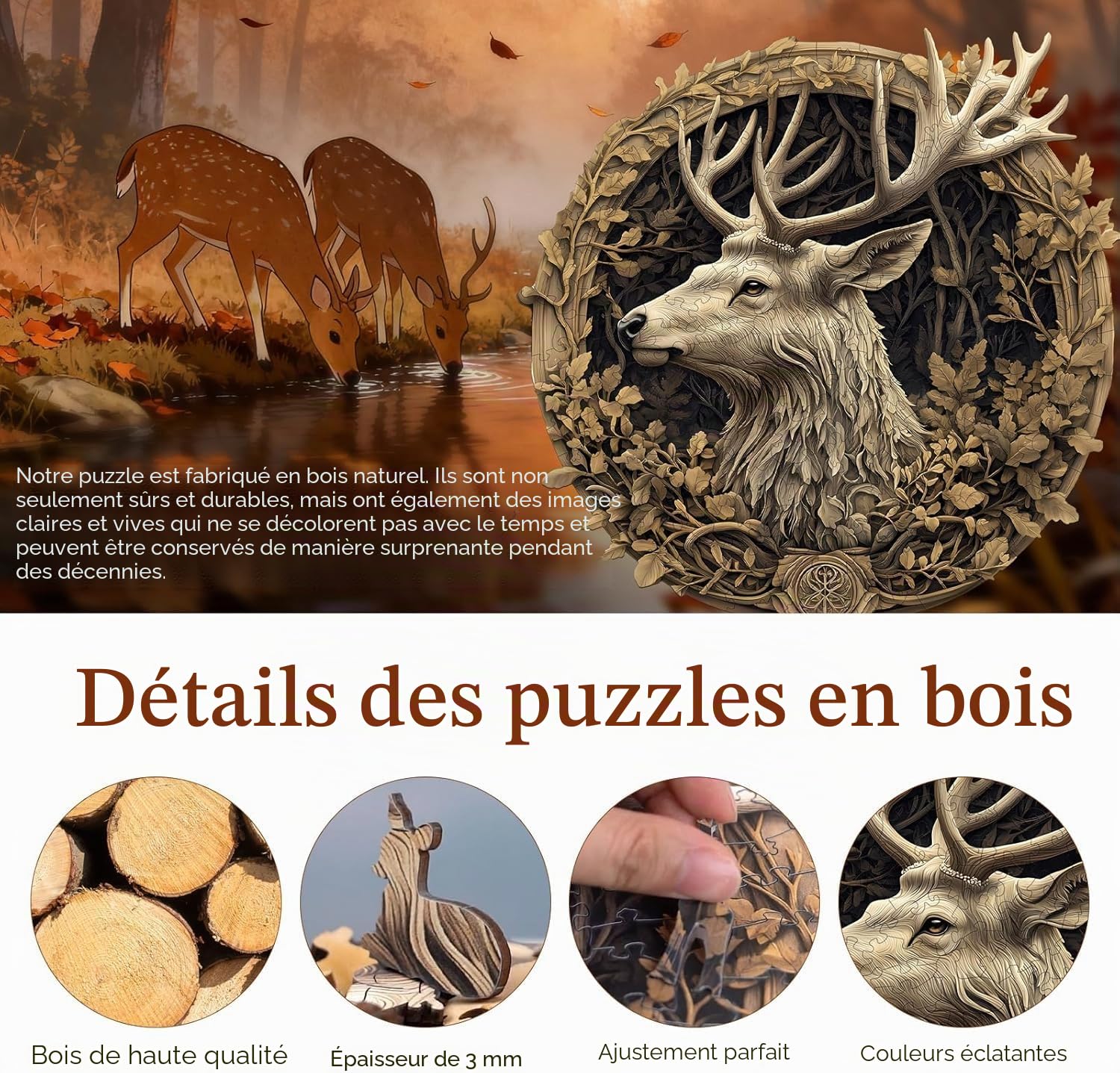 Puzzle en Bois pour Adultes-425 Pièces Cerf Unique en Forme De Puzzle en Bois,Cadeaux D’Anniversaire pour Les Vacances,Décoration Intérieure