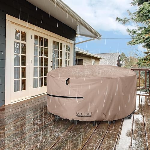 Miniatura 6 de ULTCOVER Funda redonda para muebles de patio, mesa impermeable al aire libre con funda para silla de 108 pulgadas