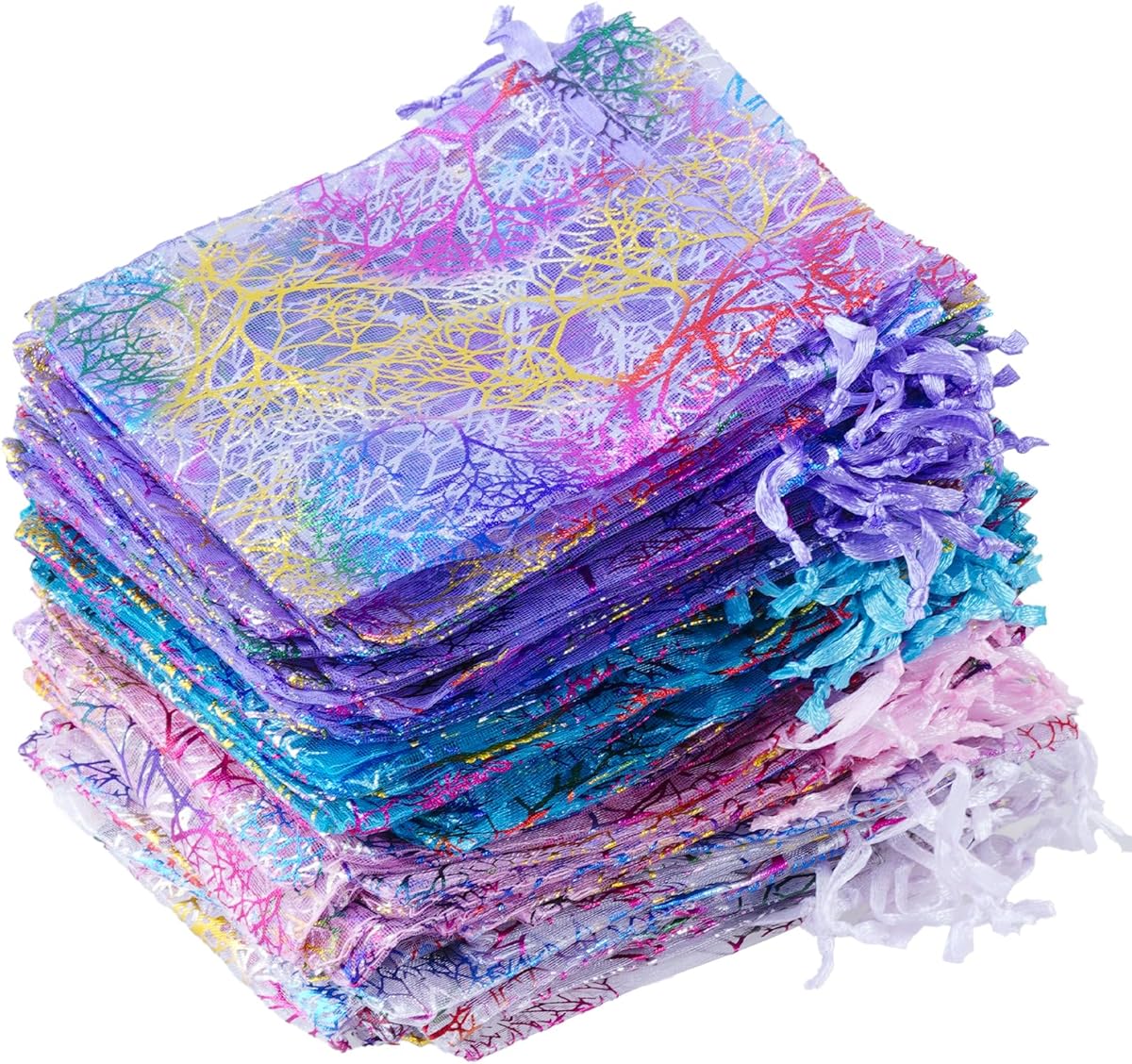 Marrywindix 100pcs Organza Drawstring Pouches Jewelry bags, Candy Pouch Chocorate Pouch Party Wedding Favor Gift Bag (Colorful)