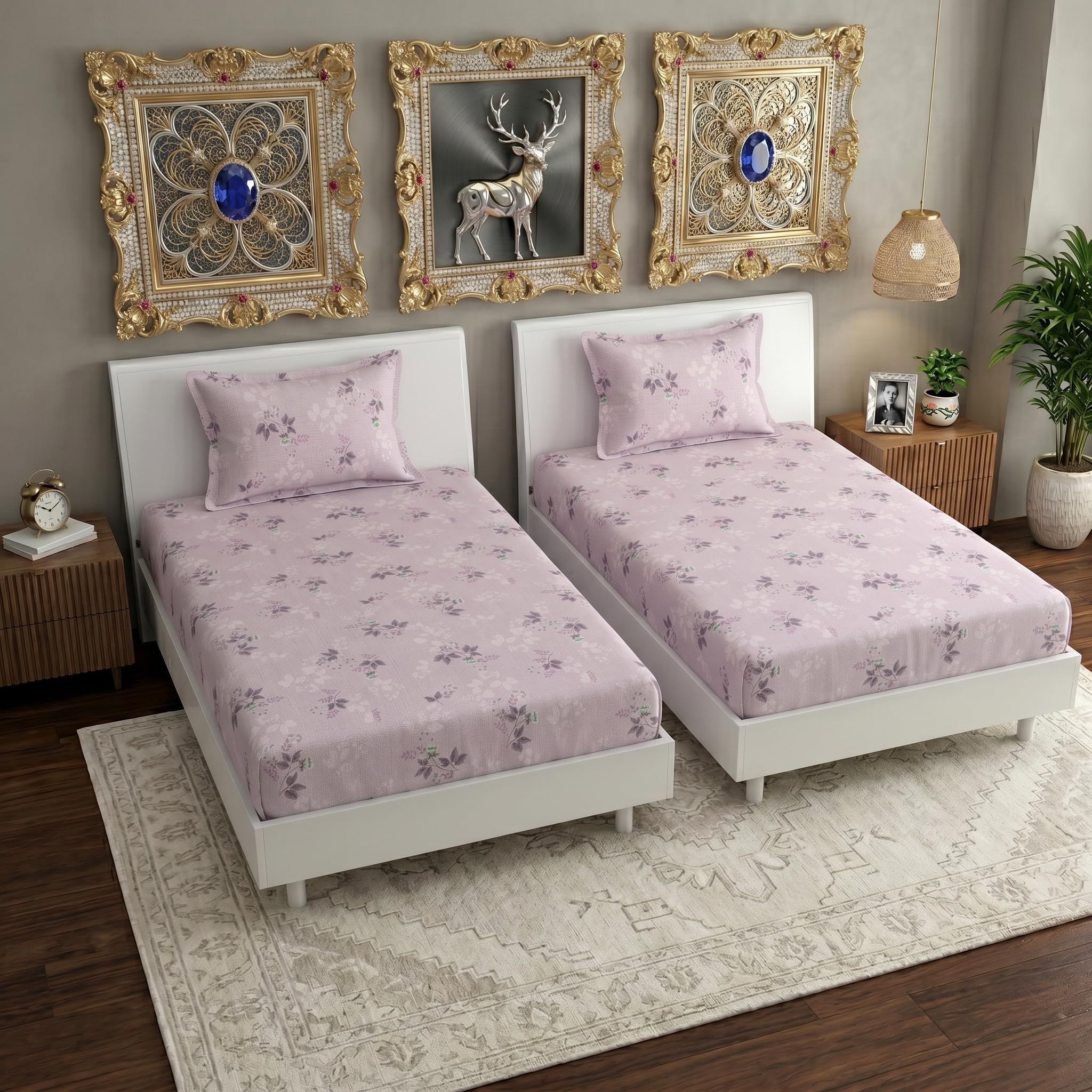 Bombay Dyeing Vintage Single Bedsheet Pack of 2,164 Thread Count, Cotton, Comes with 2 Bedsheet and 2 Pillow Covers - 7538-image-44