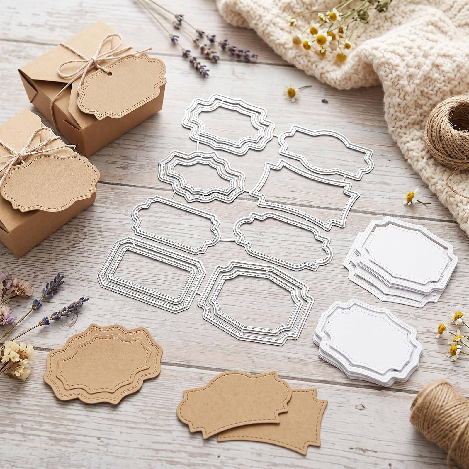 Metall-Stanzschablonen Set 8 Teile, Rechteck Etikettenrahmen Prägeschablone, Klein Stanzschablonen für DIY Album, Kartenherstellung Und Scrapbooking, Kreative Papierprojekte & DIY-Geschenke