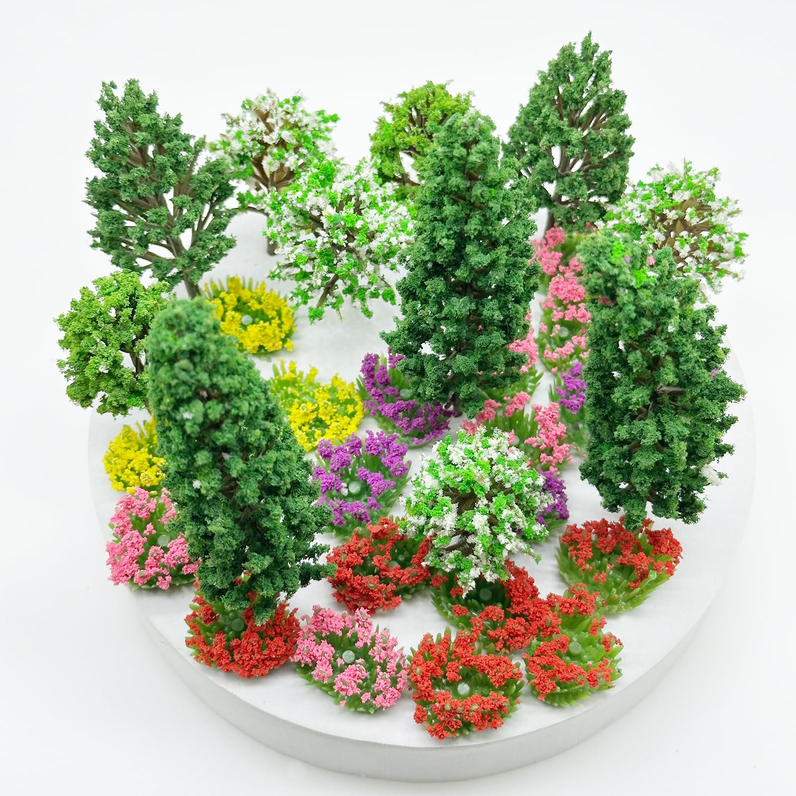 Cayway 60 PCS Miniature Trees Miniature Flower Cluster Mixed Model Trees Accessories Model Train Scenery Fake Trees for Building Model Model Scenery for DIY Crafts - Image 3