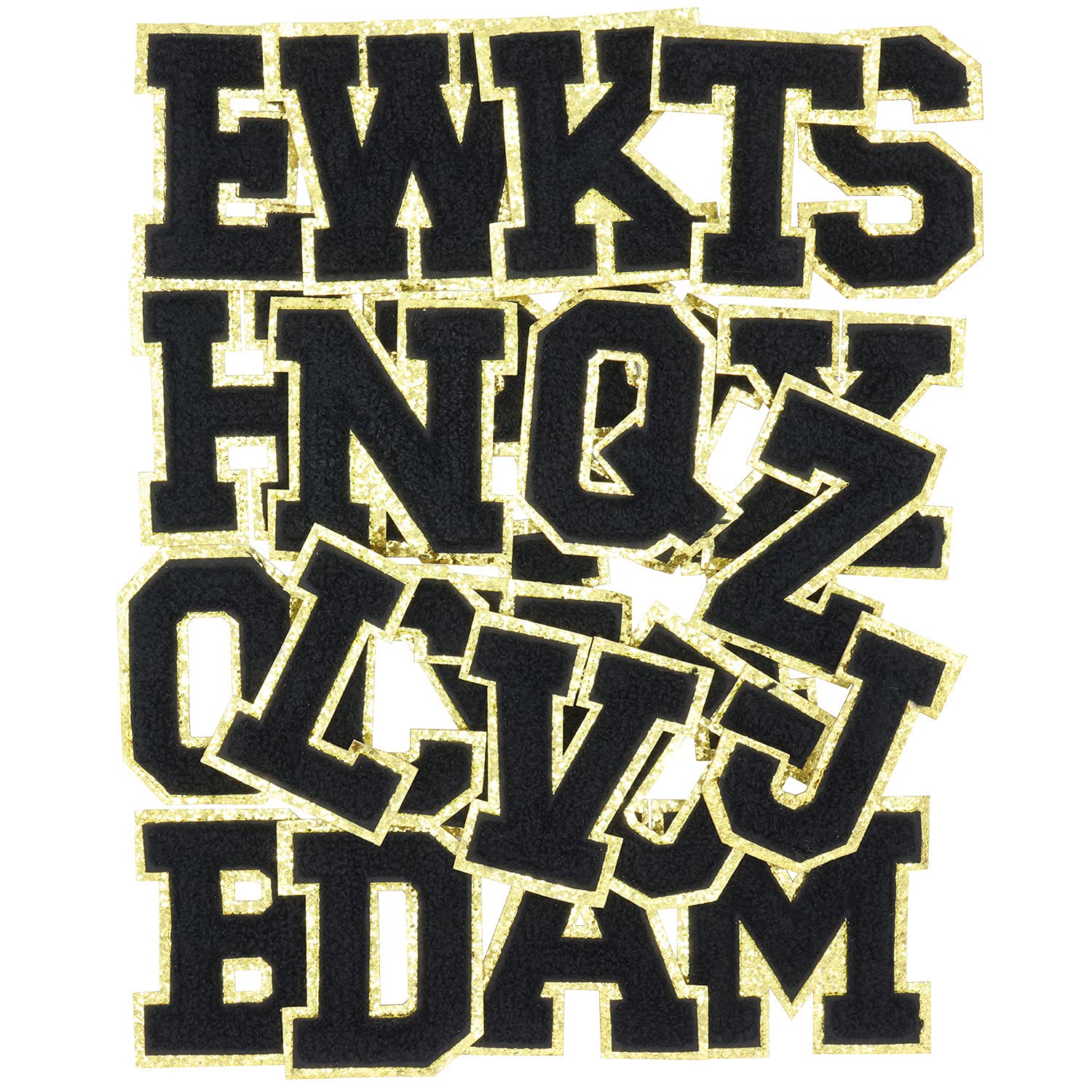 Letter Patch Sweater，Varsity Chenille English Letter A-Z Iron On Repair Patches Alphabet Sewing Appliques Clothing Badges（Black A-Z）