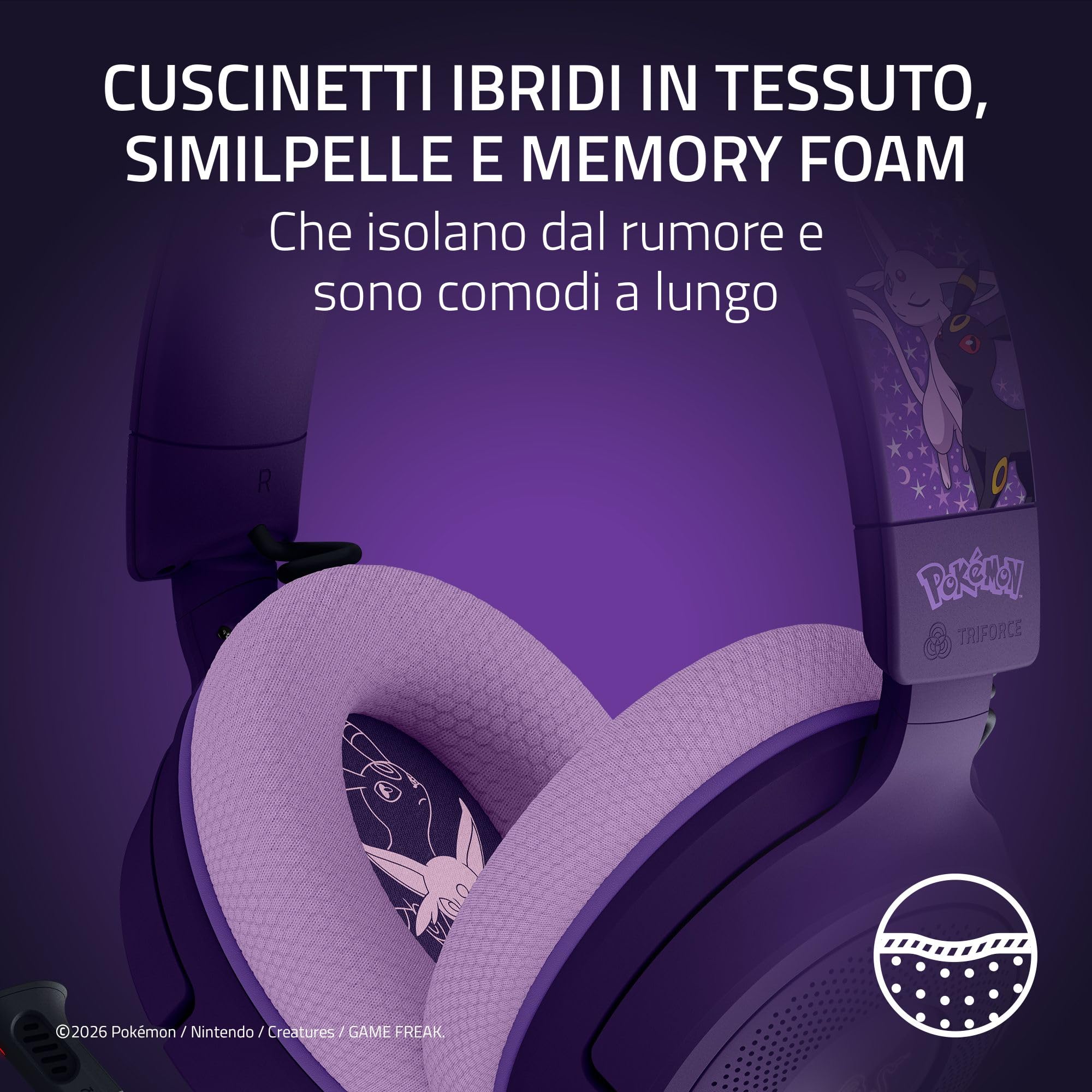 Razer Kraken V4 X Pokémon Espeon & Umbreon Edition - Cuffie da gioco con cavo USB - Driver TriForce da 40 mm - Microfono cardioide retrattile - Audio surround - Chroma RGB
