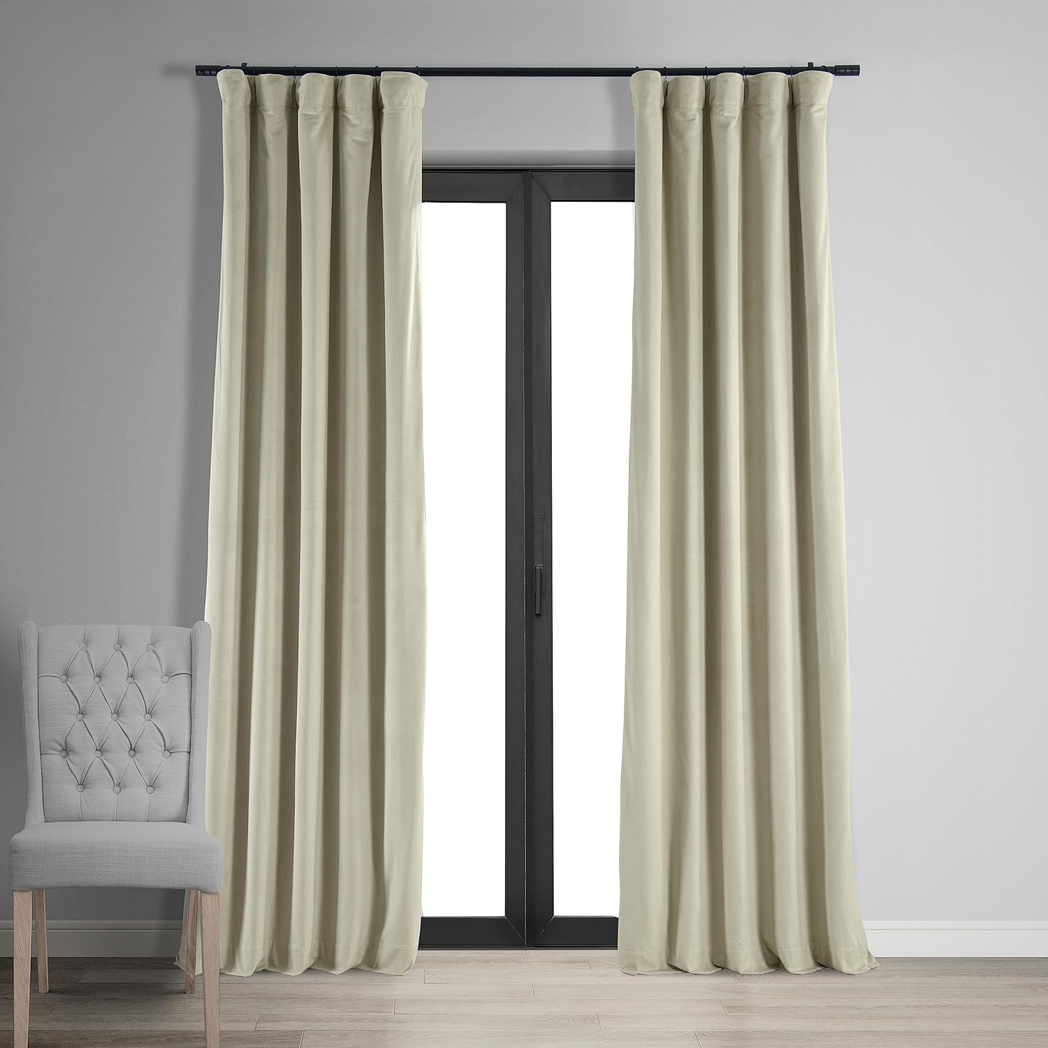 HPD Half Price Drapes Signature Blackout Velvet Curtains 120 Inches Long Heat & Full Light Blocking Blackout Curtain for Bedroom & Living Room (1 Panel), 50W x 120L, Cool Beige Cool Beige 50 in x 120 in