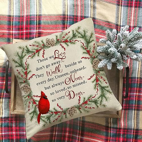 Miniatura 6 de Softxpp Funda de almohada decorativa de cardenal de invierno, diseño de pájaros rojos de Navidad, conos de pino, con cita de cotización, bayas de