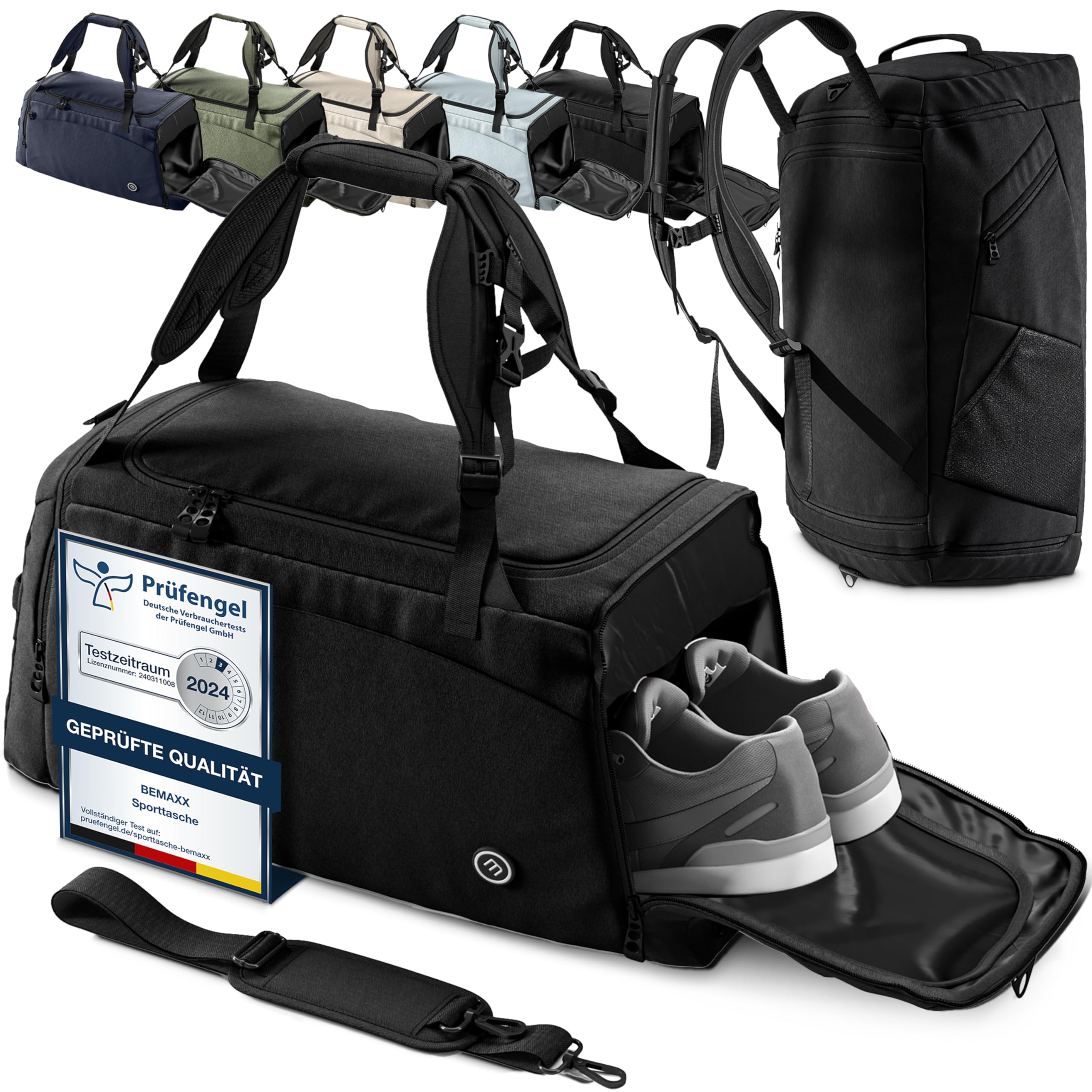 Sporttasche Herren Damen mit Schuhfach Nassfach 40/60L Rucksack-Funktion Reisetasche Fitness Gym