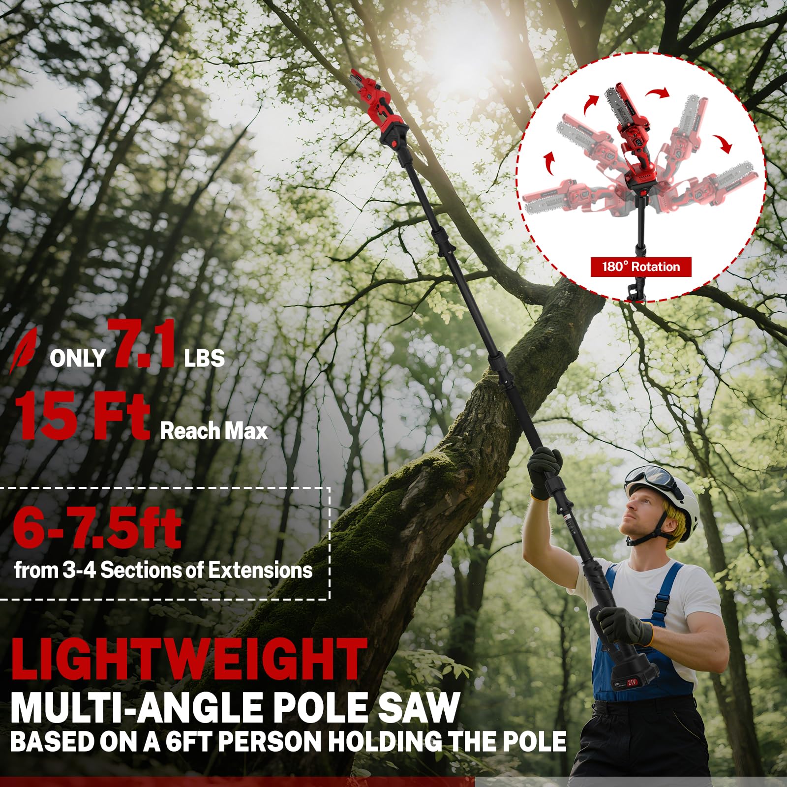 WingFly 2 en 1 Tronçonneuse Télescopique Elagueuse, Mini tronçonneuse Sans fil de 15,2 cm avec batteries de 4,0 Ah, Tronçonneuse avec système d'huile automatique, longueur de travail 4,5M