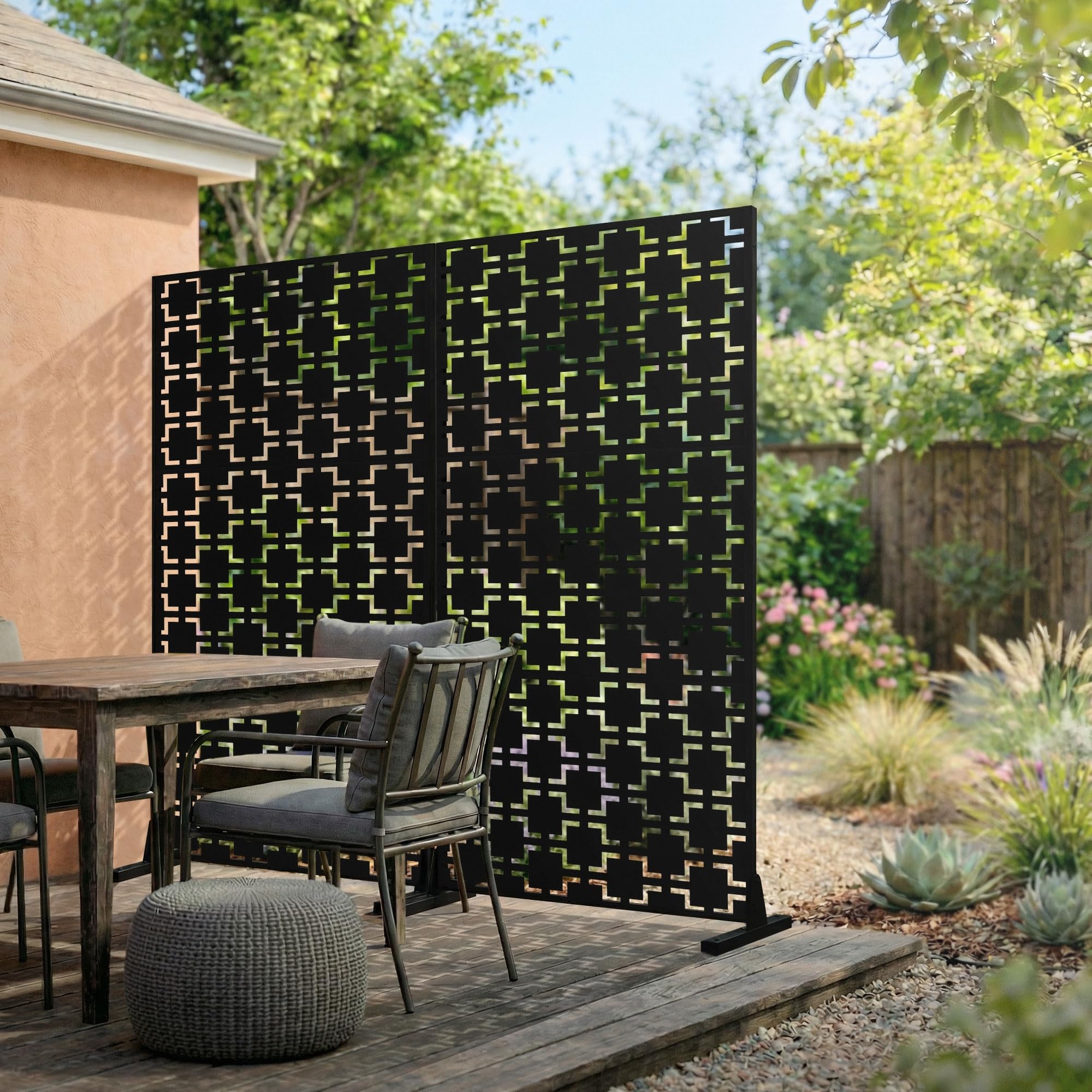 ML-Design Brise-Vue Métallique Milano 90x180cm en Acier, Modèle Autoportant à 3 Panneaux Extensible avec Supports, Paravent Décoratif Élégant, Résistant aux Intempéries pour Jardin, Balcon, Terrasse