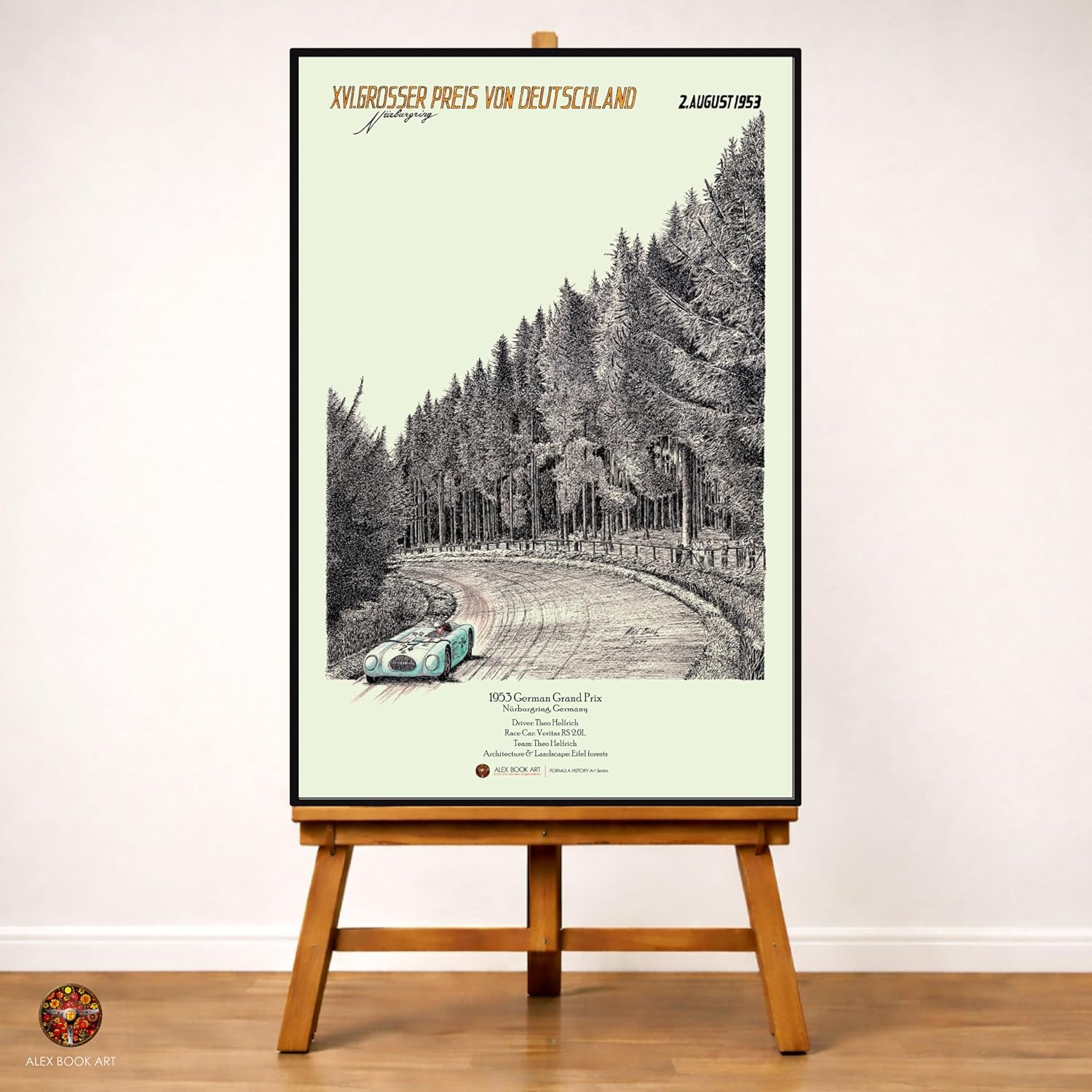 1953 German GP Nürburgring Fine Art Print - Theo Helfrich Veritas Formula Racing Wall Art Poster - Best Home, Office, Garage Decor Gift for Sports Car Fans
