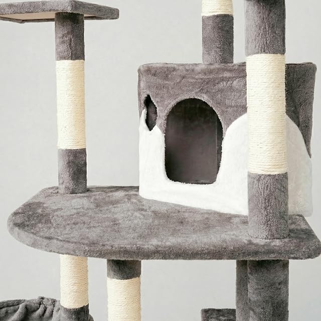 Foto 4 de 8 de CASA Basics Rascador para Gatos TIGRA 204 cm con Plataformas, Cuerda, Casetas, Nidos, Árbol para Gatos (Gris)