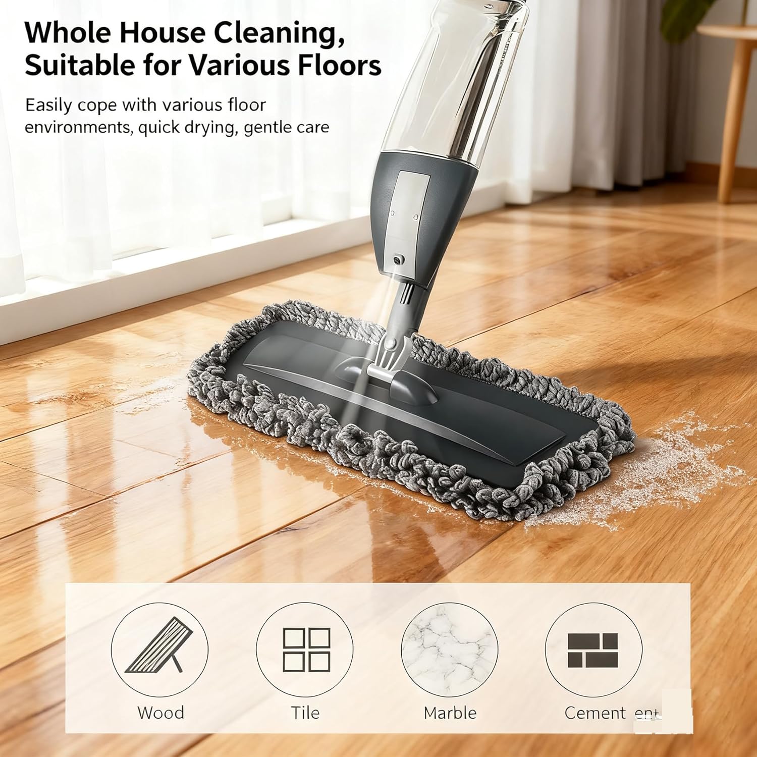 Spray mop for Cleaning Floors ，with a Large Refill Bottle for Hardwood, Laminate, and Tile - 3 Washable Microfiber mop Pads