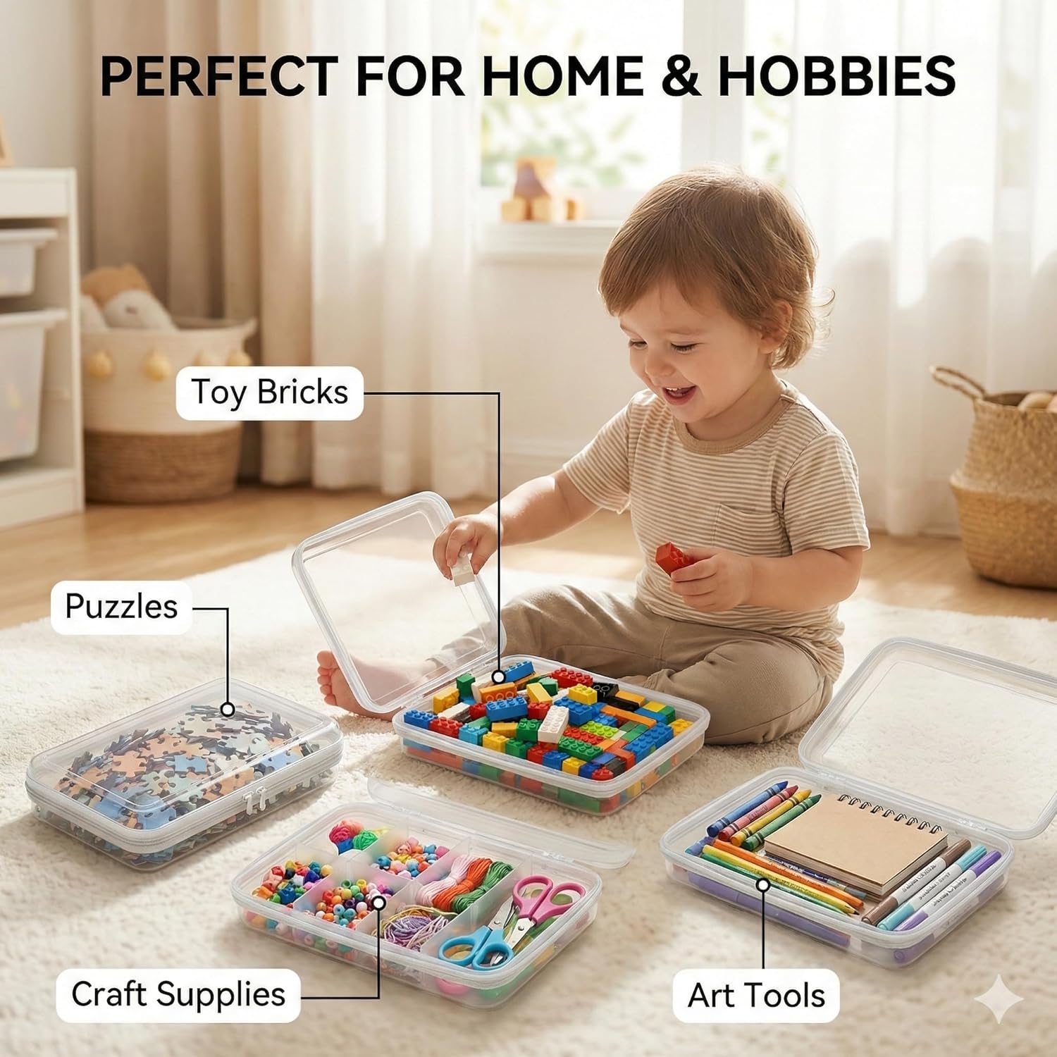 3PCS Clear Hard Shell Zipper Case, Durable Waterproof Transparent Storage Organizer Bins with Smooth Premium Zipper, Visible Design for Craft Supplies, Travel & Toy Storage
