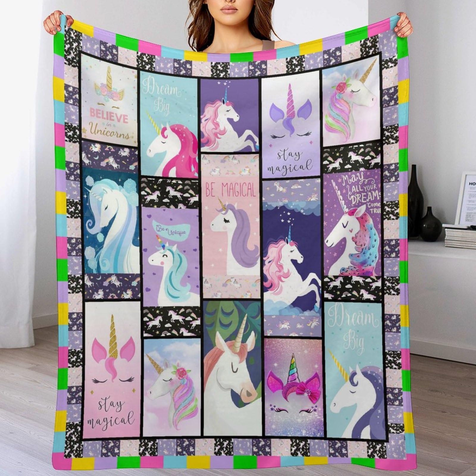 Colorful Unicorn Blanket for Girls Boys - Soft Warm Flannel Fleece Throw for Couch Sofa Bed - Kids Adult Gift 60