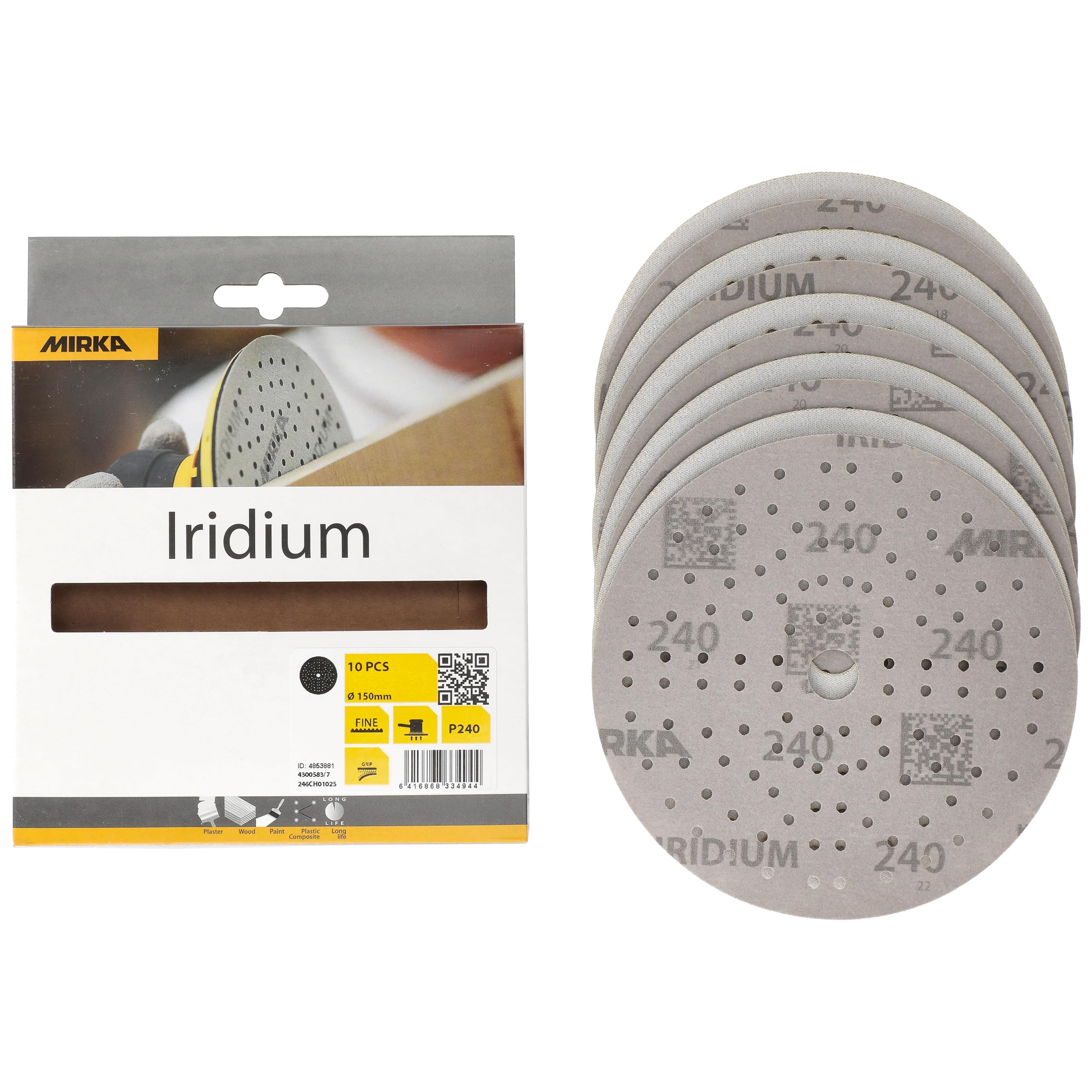 Mirka Iridium Premium Sandpaper Ø 150mm Hook & Loop Grit 240 10 pcs