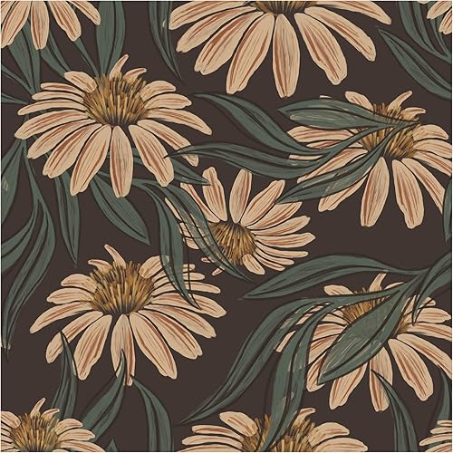 HAOKHOME 93292 - Papel tapiz vintage para despegar y pegar diseño floral marrón melocotón margarita verde decoración de pared para el hogar baño