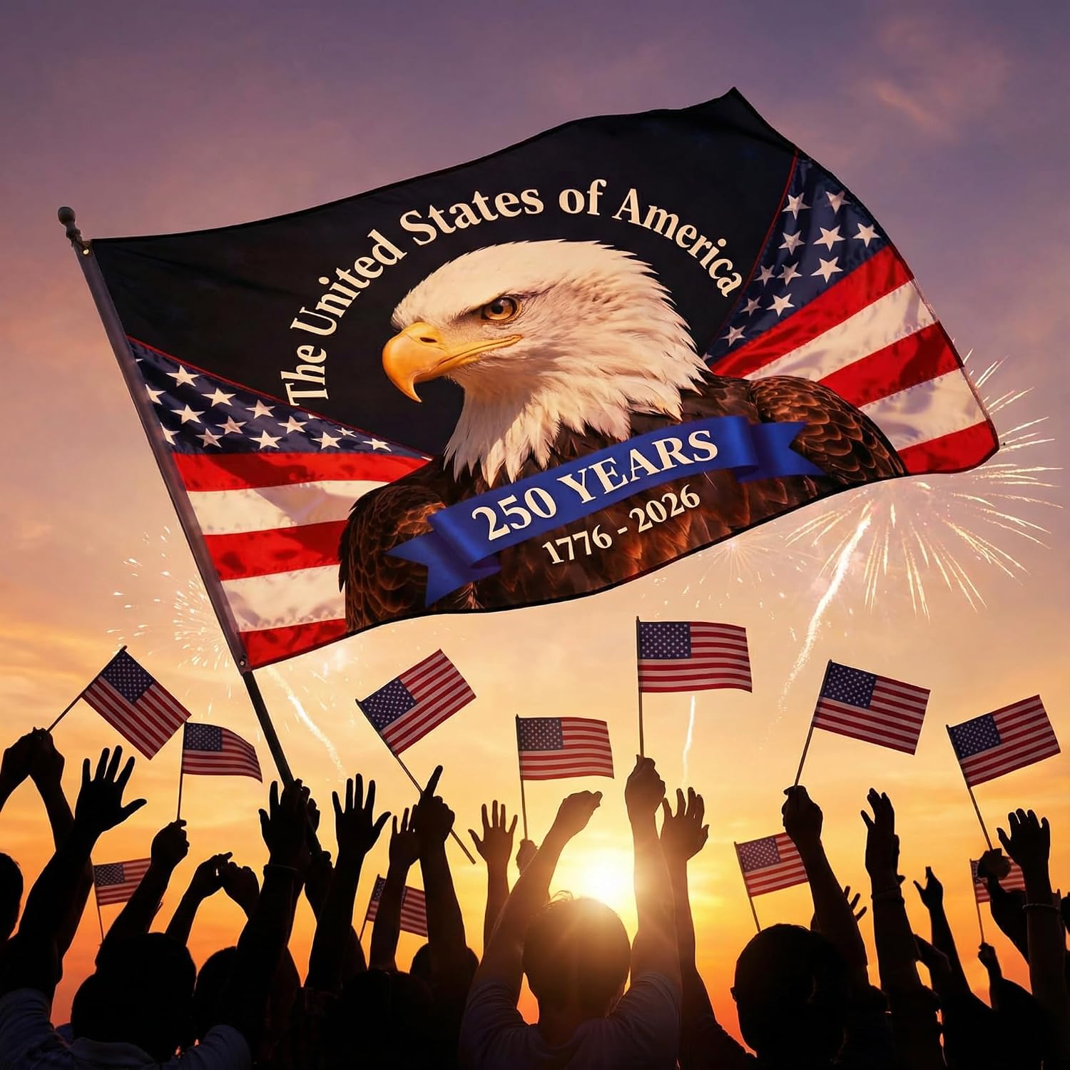 US 250 Flag, 250th Anniversary USA Double-Sided 3-Ply Outdoor Flag, 3x5 ft Patriotic Yard Banner for 4th of July, Independence Day & Patriotic Home Decor (Eagle)