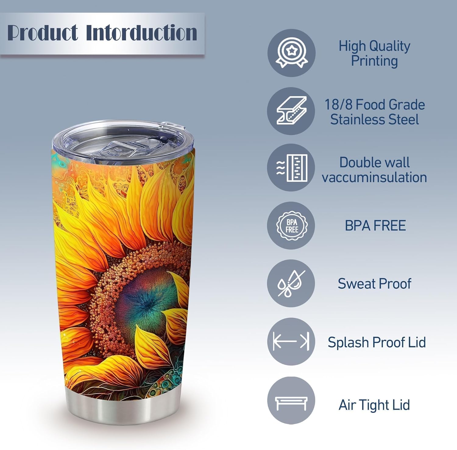 Sunflowers Gifts for Women,20 Oz Colorful Sunflower Insulated Stainless Steel Iced Coffee Tumbler,Funny Travel Mug Cup Water Bottle,Customized Gifts For Mom, Grandma, Boss Lady, Her Tumbler,1 Pcs - Image 2